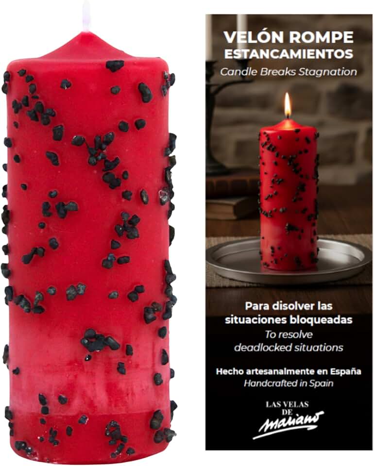 Vela Rompe Estancamientos Ritualizada – Vela Roja Esotérica para Desbloqueo Energético y Avance Personal – Ideal para Proyectos, Amor y Dinero – Con Hierbas y Oración – Las Velas de Mariano