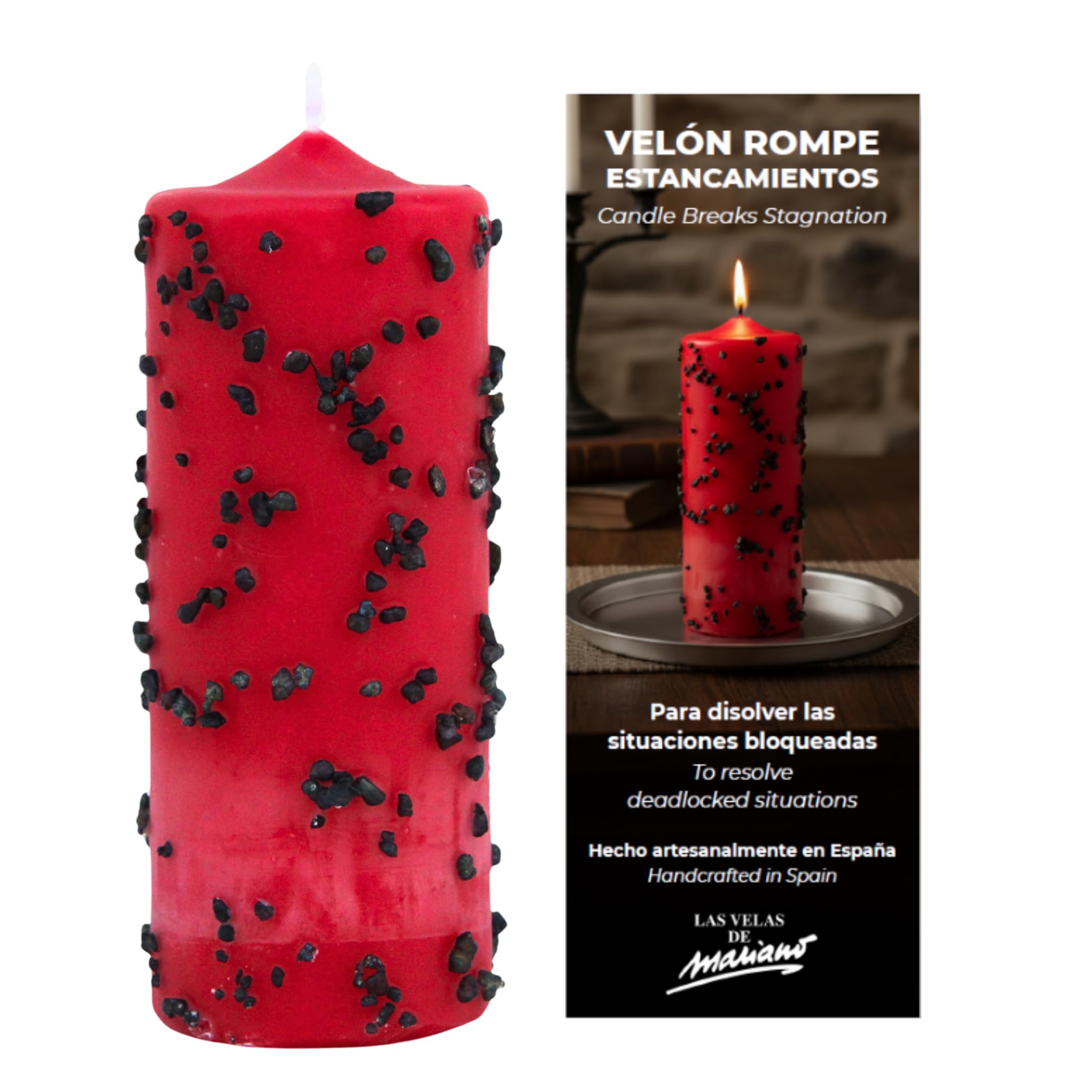 Vela Rompe Estancamientos Ritualizada – Vela Roja Esotérica para Desbloqueo Energético y Avance Personal – Ideal para Proyectos, Amor y Dinero – Con Hierbas y Oración – Las Velas de Mariano
