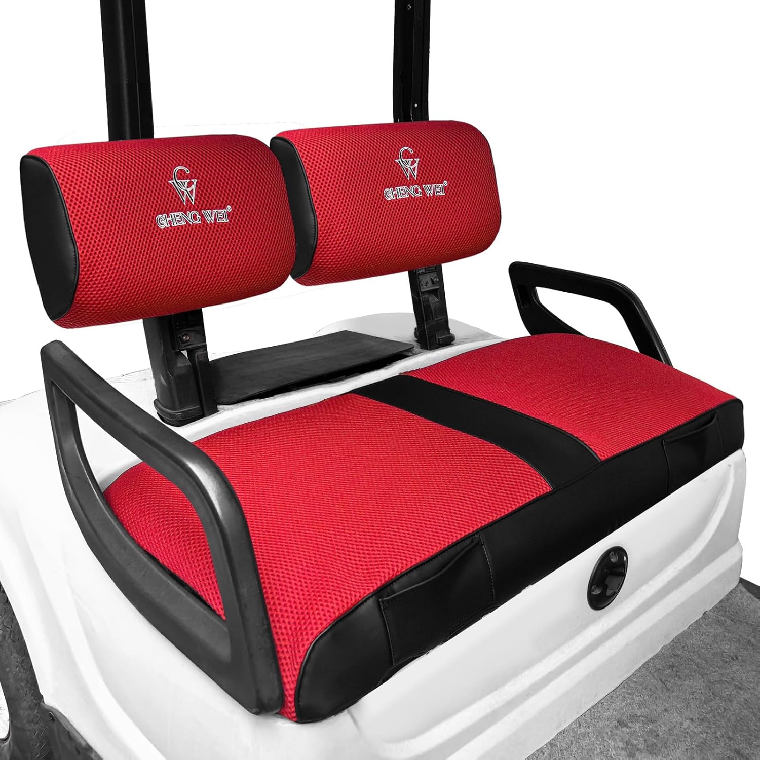 Golf Cart Seat Covers for Yamaha G22 G19 G16 G9 G2 Front Standard Seat Cushion,Cooling Mesh Fabric and Vinyl Leather Yamaha Seat Covers with Pockets,No Stapler Needed Replacement Front Seat Cover(Red) For Yamaha G22 Front Seat Red