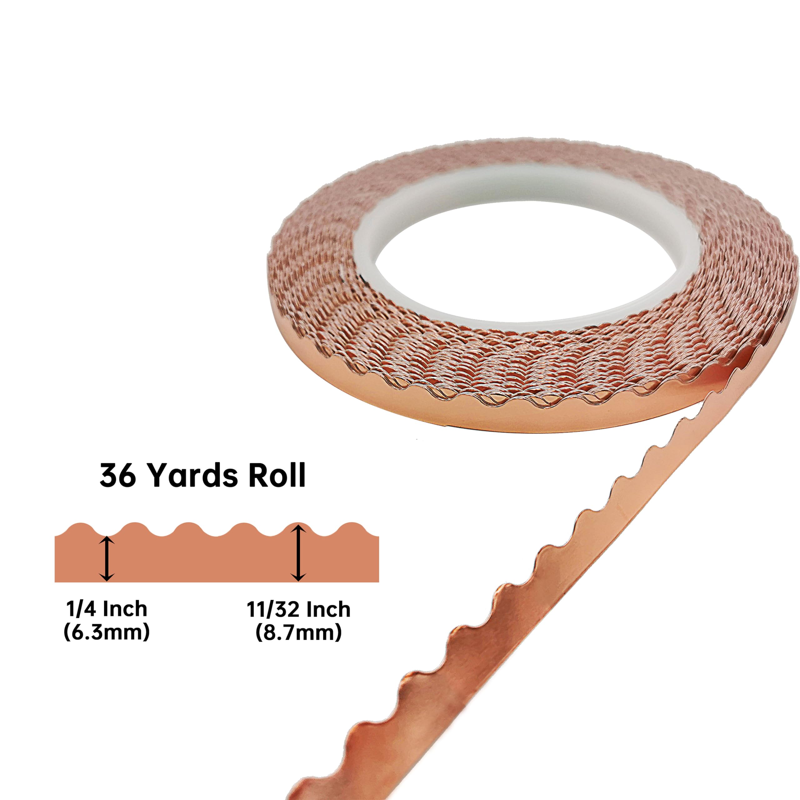 Kupferfolienband mit schwarzer Rückseite, 1/4 Zoll, gewellt, für Glasmalerei, Basteln, Basteln