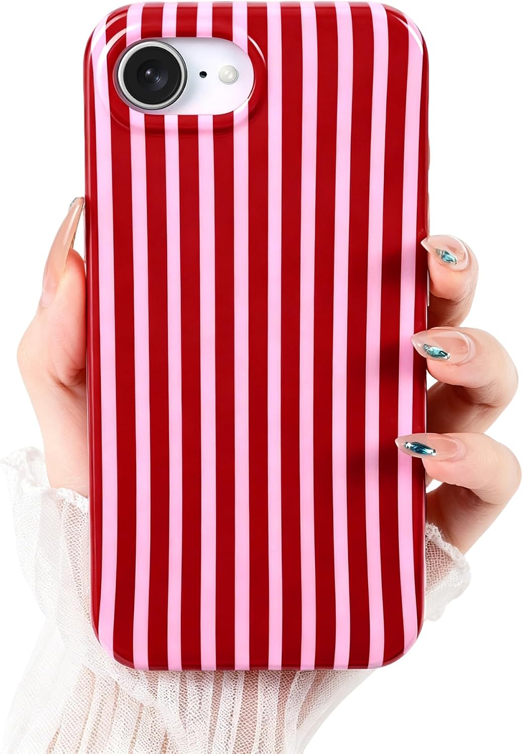 Cute Striped Case for iPhone 16e/17e 6.1",Red/Pink