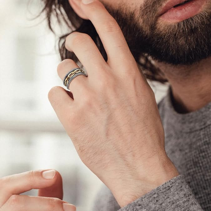 ChicSilver Retro Cuban Link Chain/Criss Cross Rings 925 Sterling Silver and Brass Oxidized Ring Open Adjustable Rings for Women