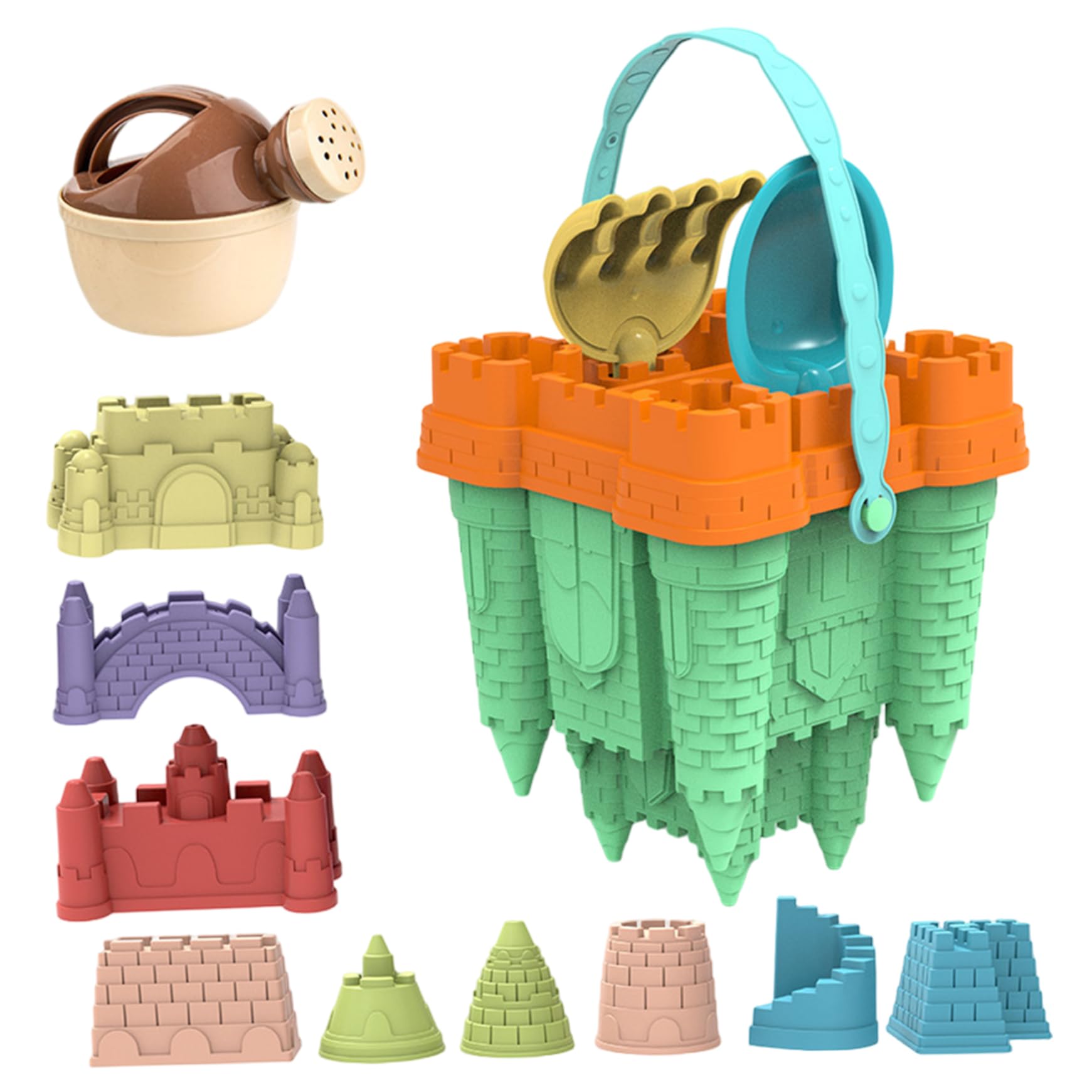 Wxyestna Sand Castle Building Kit, 14PCS/Set Plastic Beach Toys with Sand Castle Molds Shovel Portable for Kids Molds
