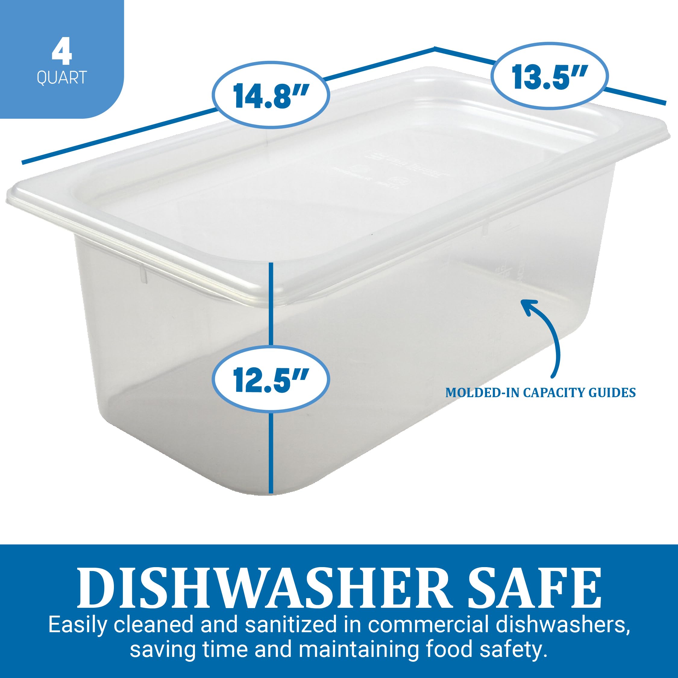 San Jamar mp13 modpans Polipropileno 1/3 sartén de alimentos con tapa, Capacidad de 140 mm de profundidad, 3,8 L, transparente (12 unidades)