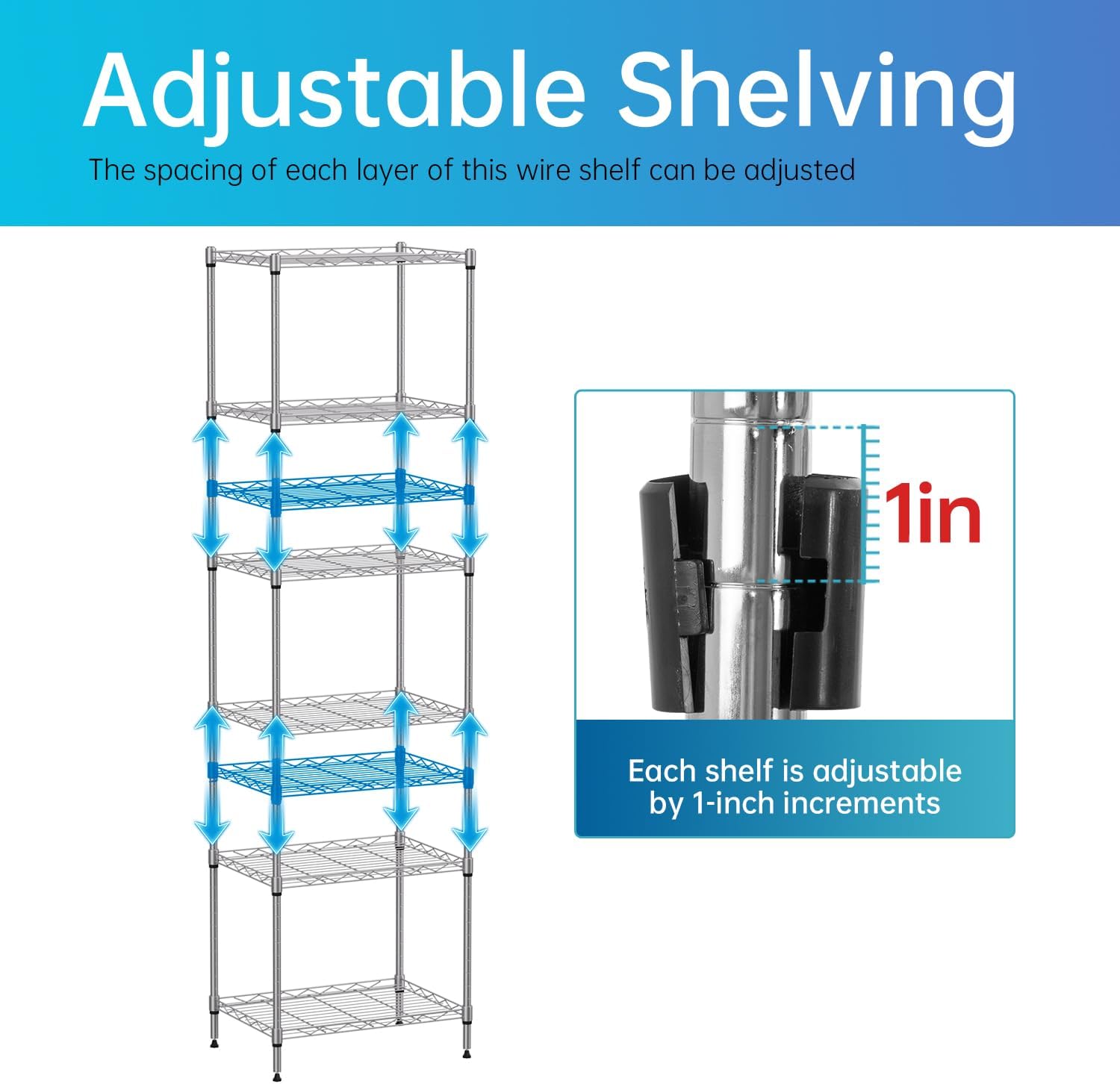 6 Tiers Wire Shelving 12" Dx17 Wx64 H Metal Frame Storage Shelves Easy Setup NSF Certified Storage Shelf Rack Shelf with Leveling Feet for Home Garage Kitchen Pantry, Chrome - Image 5