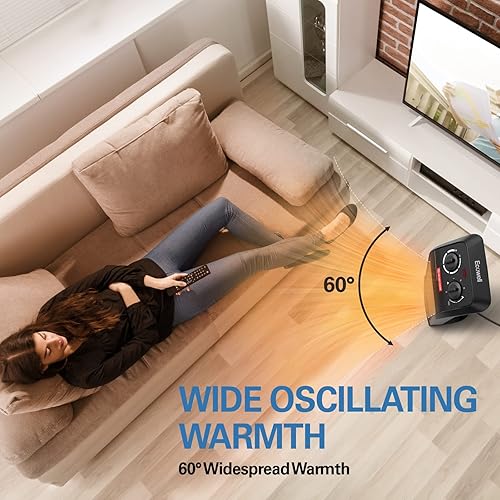 Miniatura 4 de ECOWELL Calentador eléctrico de cerámica de calentamiento rápido de 1500 W con termostato, calentador de torre de 18 pulgadas para uso en