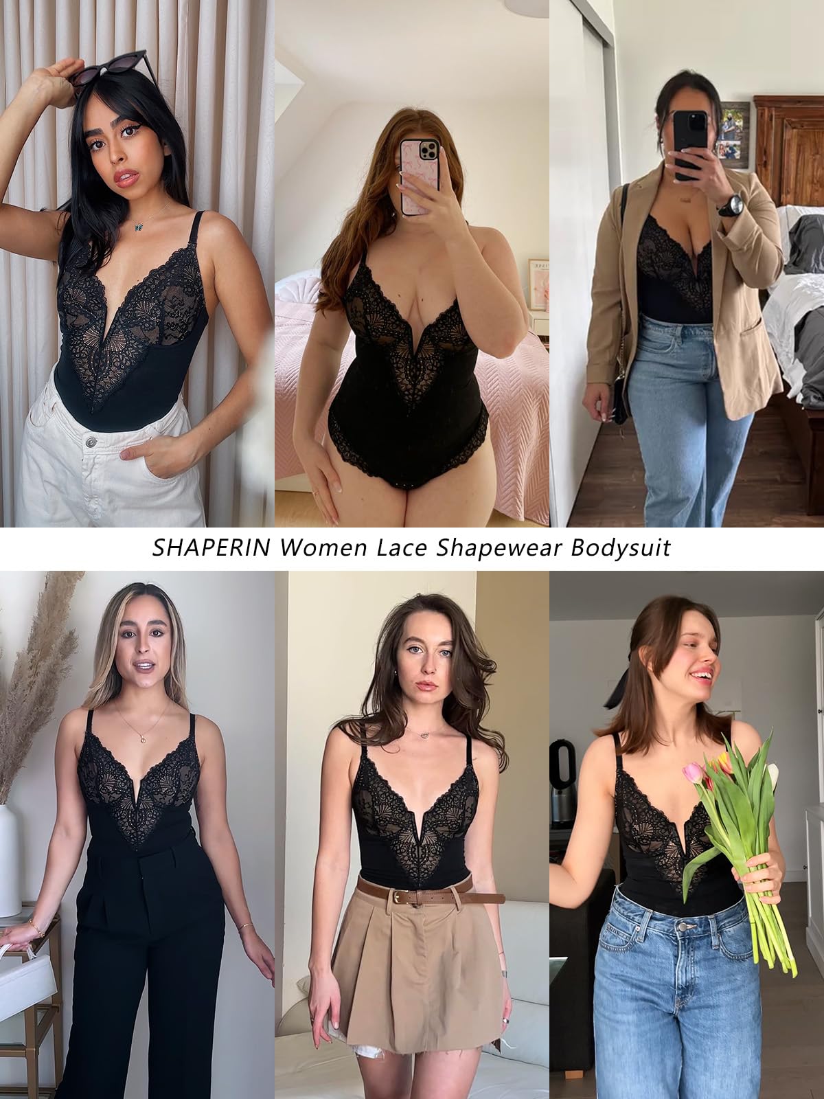 SHAPERIN Body Sculptant Femme Gainant Amincissante Ventre Plat Body String Dentelle Shapewear Bodysuit Tops