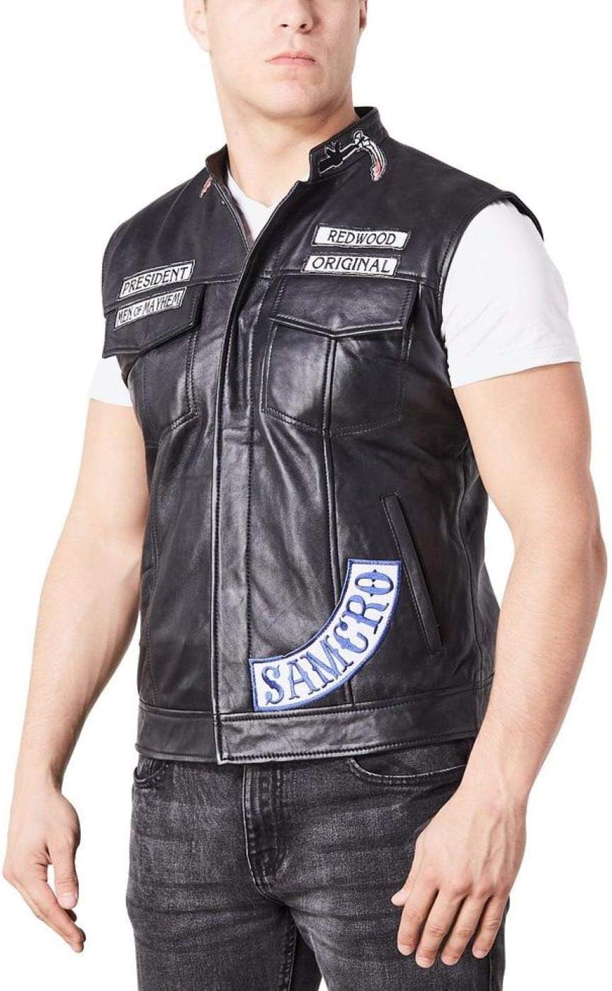 Men's Sons of Anarchy Redwood Biker Rider Rocker Motorcycle Moterbike Cafe Racer Club Genuine Cowhide Leather Vest.
