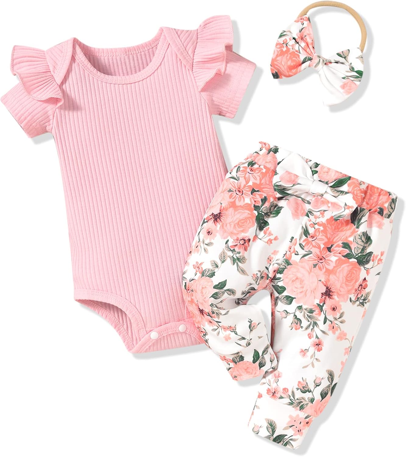 Aalizzwell Baby Girls Ribbed Bodysuit Pants Outfits Spring Summer Clothes