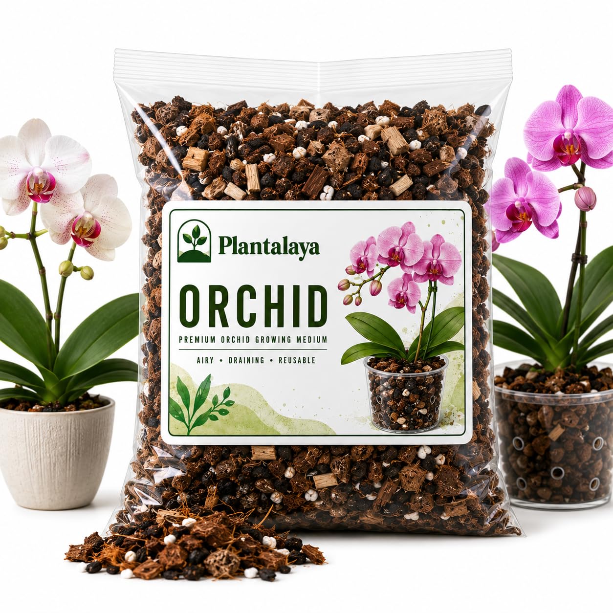 Plantalaya Orchid Potting Mix – Premium Orchid Growing Medium – Free Draining Aerated Orchid Compost – Specialist Potting Mix for Phalaenopsis & Indoor Orchids – Repotting & Root Support