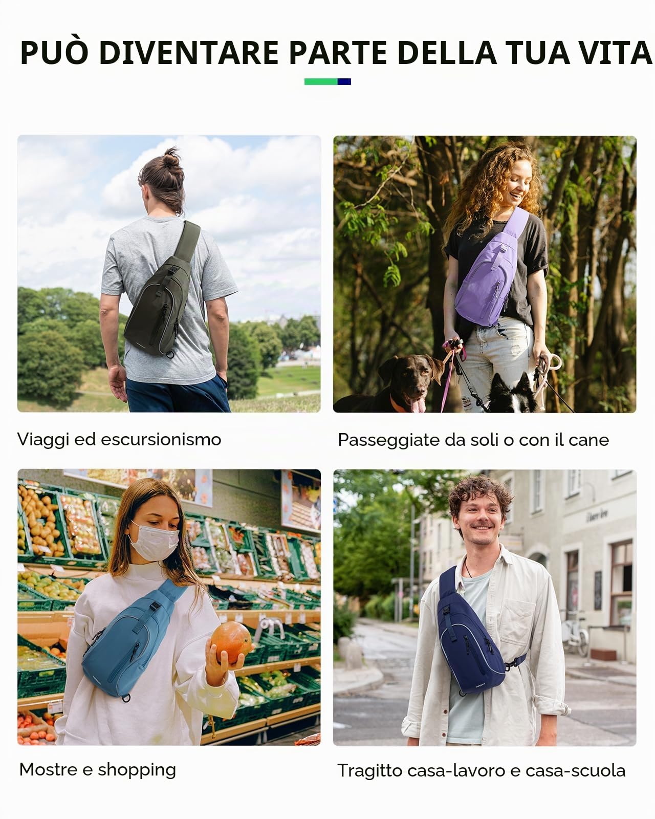 WATERFLY Borsa a tracolla a tracolla: borsa a tracolla da viaggio per escursionismo, borsa a tracolla per donne e uomini, borsa a tracolla alla moda