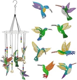 FineGood ダイヤモンドアート風鈴キット 8個 FineGood ハチドリ 両面 5D ダイヤモンドアートペインティング サンキャッチャー ハンギングオーナメント ウィンドチャイム 屋外 ホームガーデン装飾用