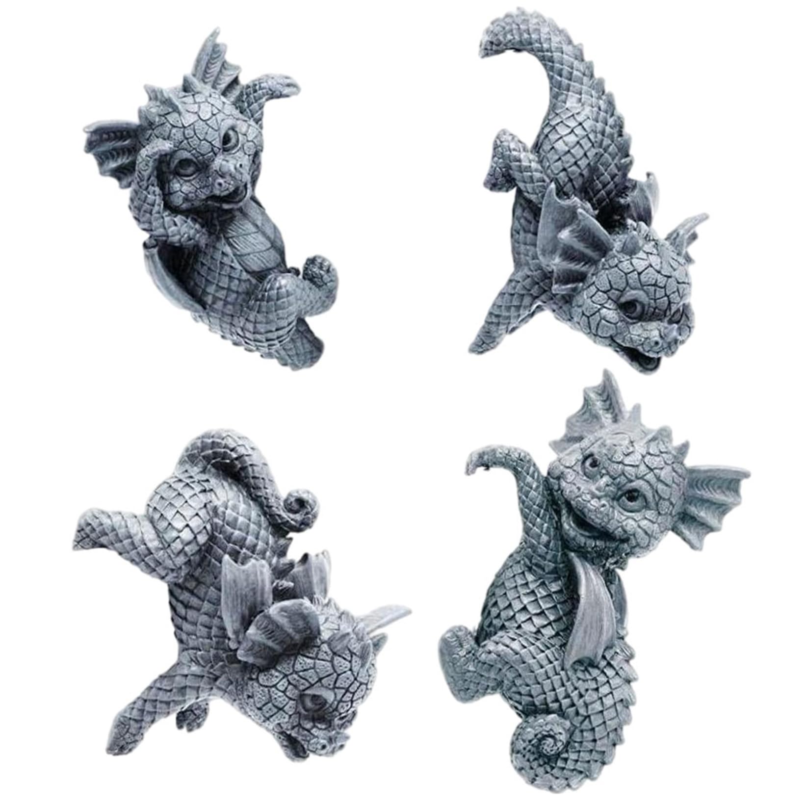 Garden Gnomes Figurines Resin Dinosaurs Statue Hanging Cup Model Dragon Animal Garden Figures Decoration 4PCS