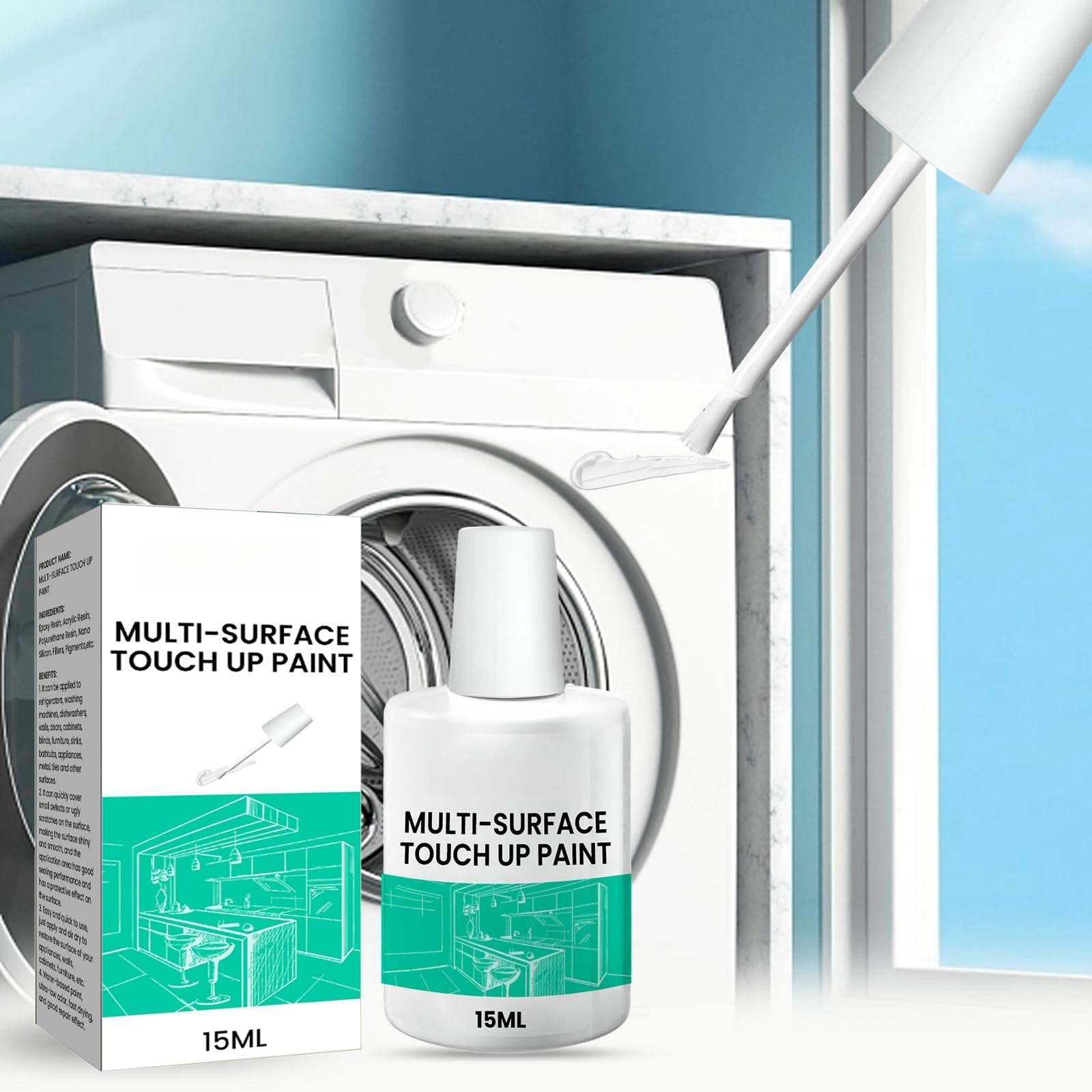 Multi-Surface Paint, 15ml - Touch-Up Paint for Covering Graffiti, Mold Stains, and Wall Cracks - Quick-Drying and Long-Lasting Formula - Ideal for Wall Renovation and Repair - High Coverage