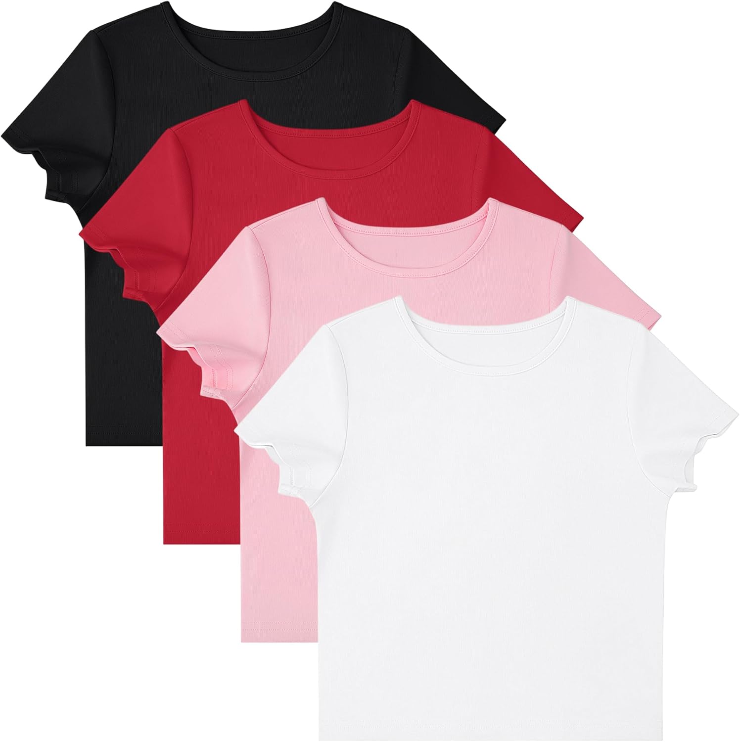 4 Pack Women’s Short Sleeve Tops Cotton Basic Crew Neck Crop Top Cute Trendy Casual Workout T Shirts - Image 6