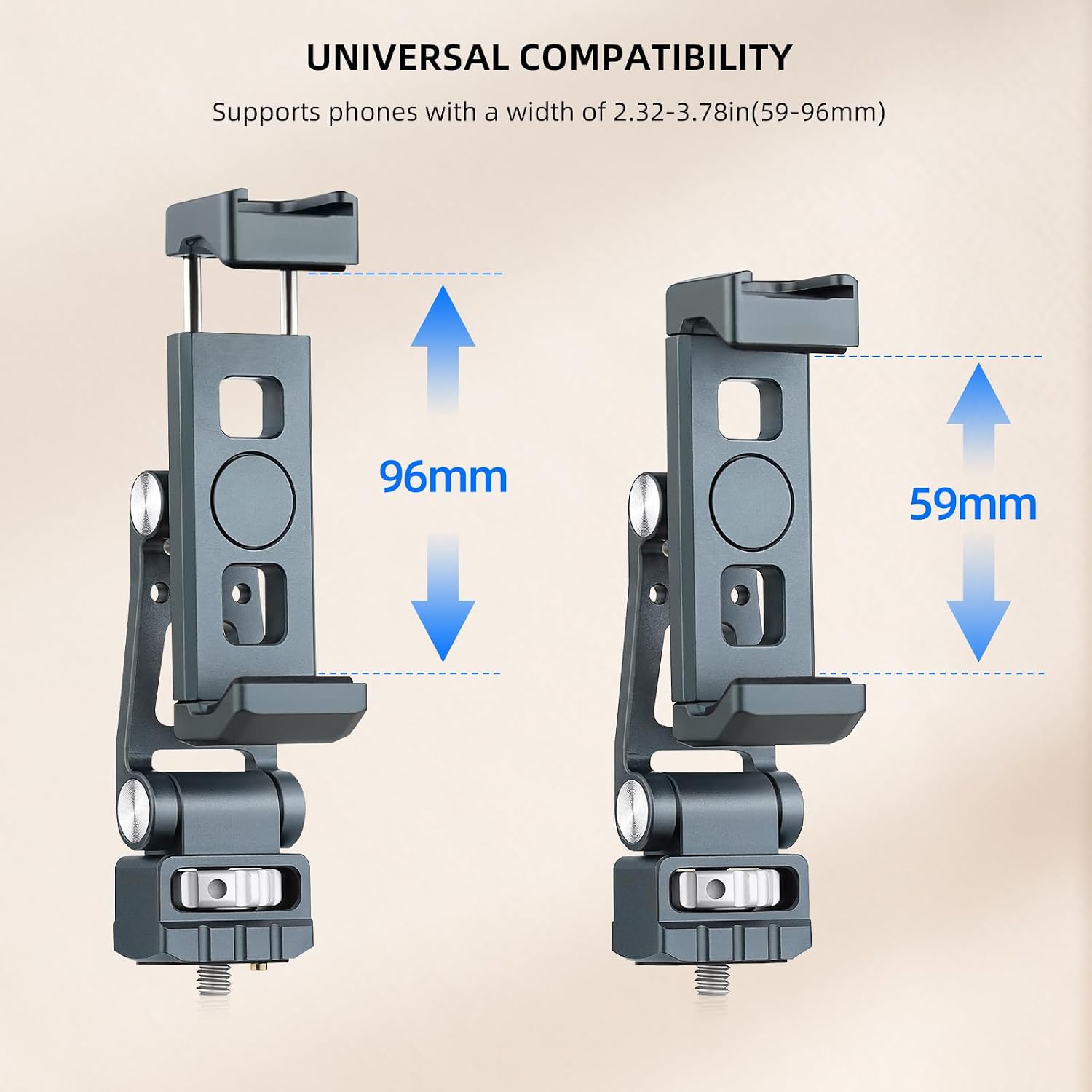 LEFTFOTO Metal Universal 360° Rotatable Phone Tripod Mount Clip Multi-Angle Adjustable Holder Fits 2.32-3.78in Phones