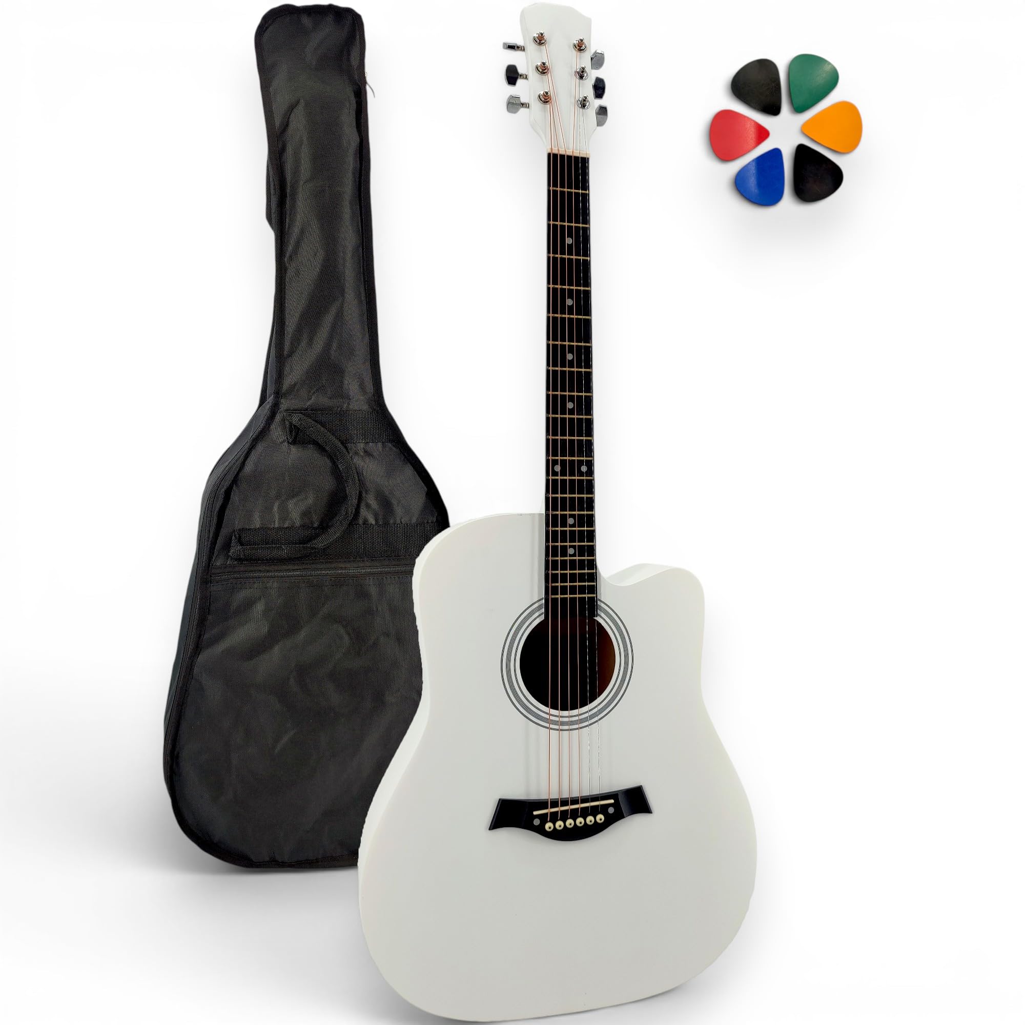 Guitare Folk Acoustique Adulte 41" | Cutaway Pan Coupé | Housse Sac à Dos + 6 Médiators + Cours Vidéo Offerts | Droitier | Débutant