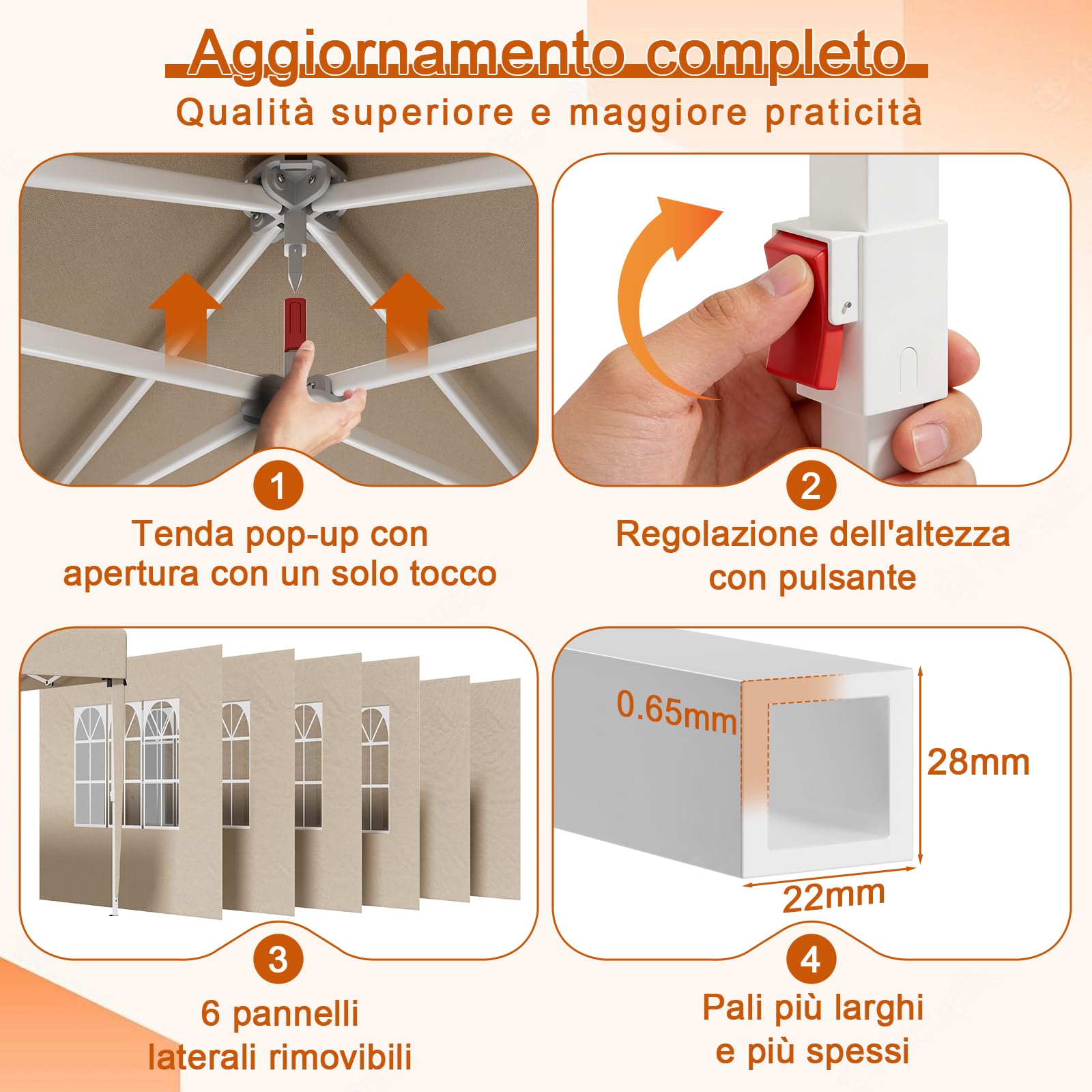 Devoko Gazebo 3x6 Pieghevole Impermeabile, Tenda Pop Up Pieghevole con 6 Pareti Rimovibili, Gazebo Pieghevole con 3 Altezze Regolabili Protezione UV 50+ per Giardino, Terrazza, Campeggio (Beige)
