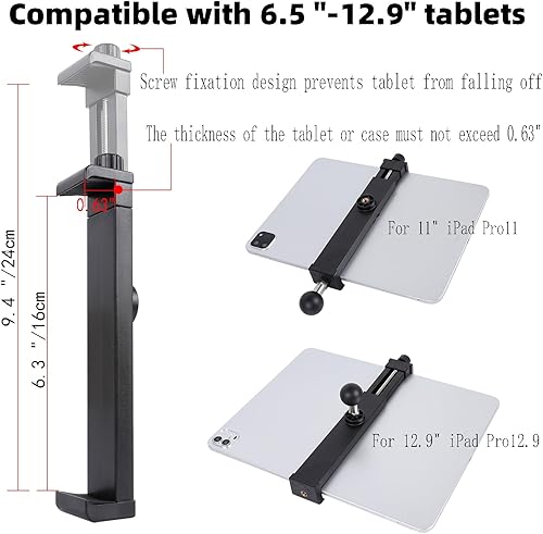 Miniatura 3 de Soporte para iPad Soporte lateral para tableta para soporte de micrófono, doble 360 giratorio ajustable para iPad Pro 12.9 Air Mini y otras