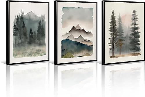 Lienzo decorativo para pared, bosque de montaña, paisaje, acuarela, cuadro abstracto natural, arte de pared, bosque de árbol, póster impreso, arte