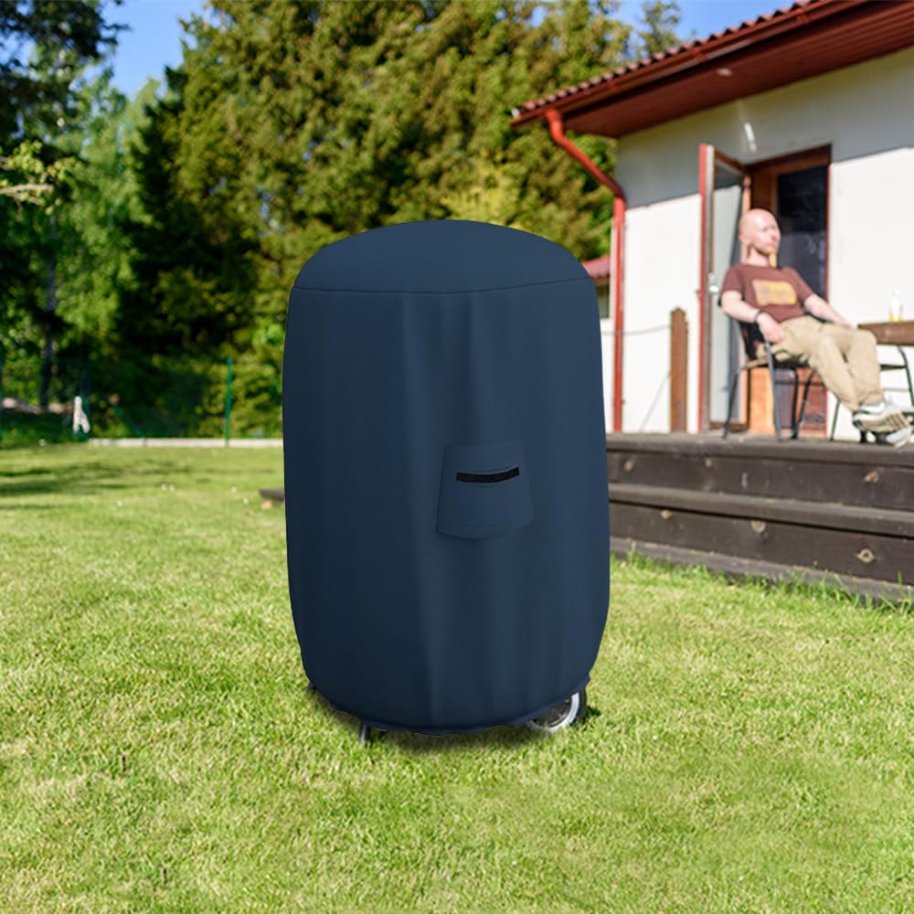 Covers & All Okrągła pokrywa wędzarnicza - 100% wodoodporna na zewnątrz kopuła wędzarnicza/grill grill pokrowiec na grilla z kieszenią powietrzną i elastyczny do wygodnego dopasowania (56 cm (średnica) x 81 cm (wys.) , niebieski)