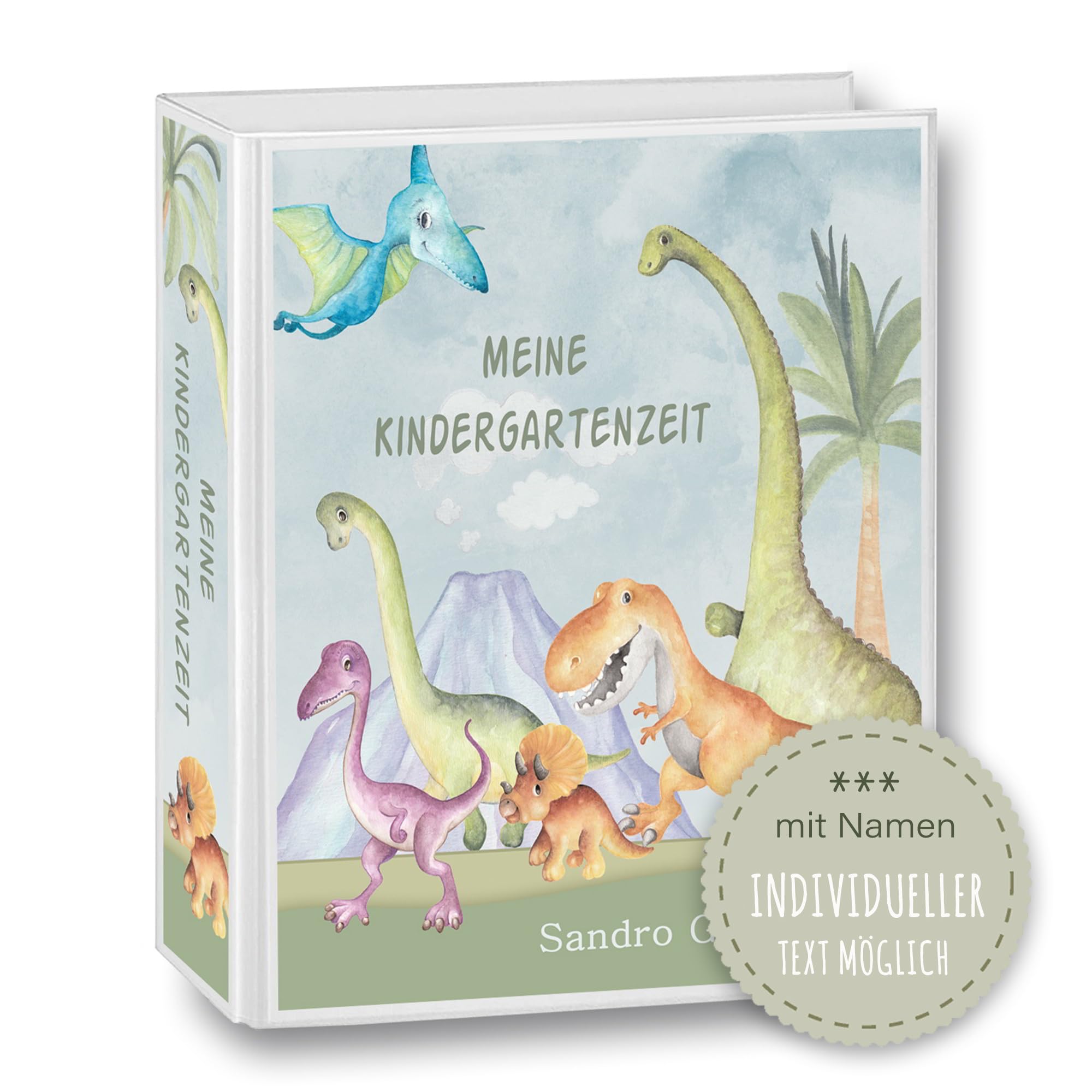 Kindergarten Ordner personalisiert mit Namen und Wunschtext Dinos A4 - Meine Kindergartenzeit Kindergartenordner Portfolioordner Sammelordner Dinosaurier Junge Mädchen Blau