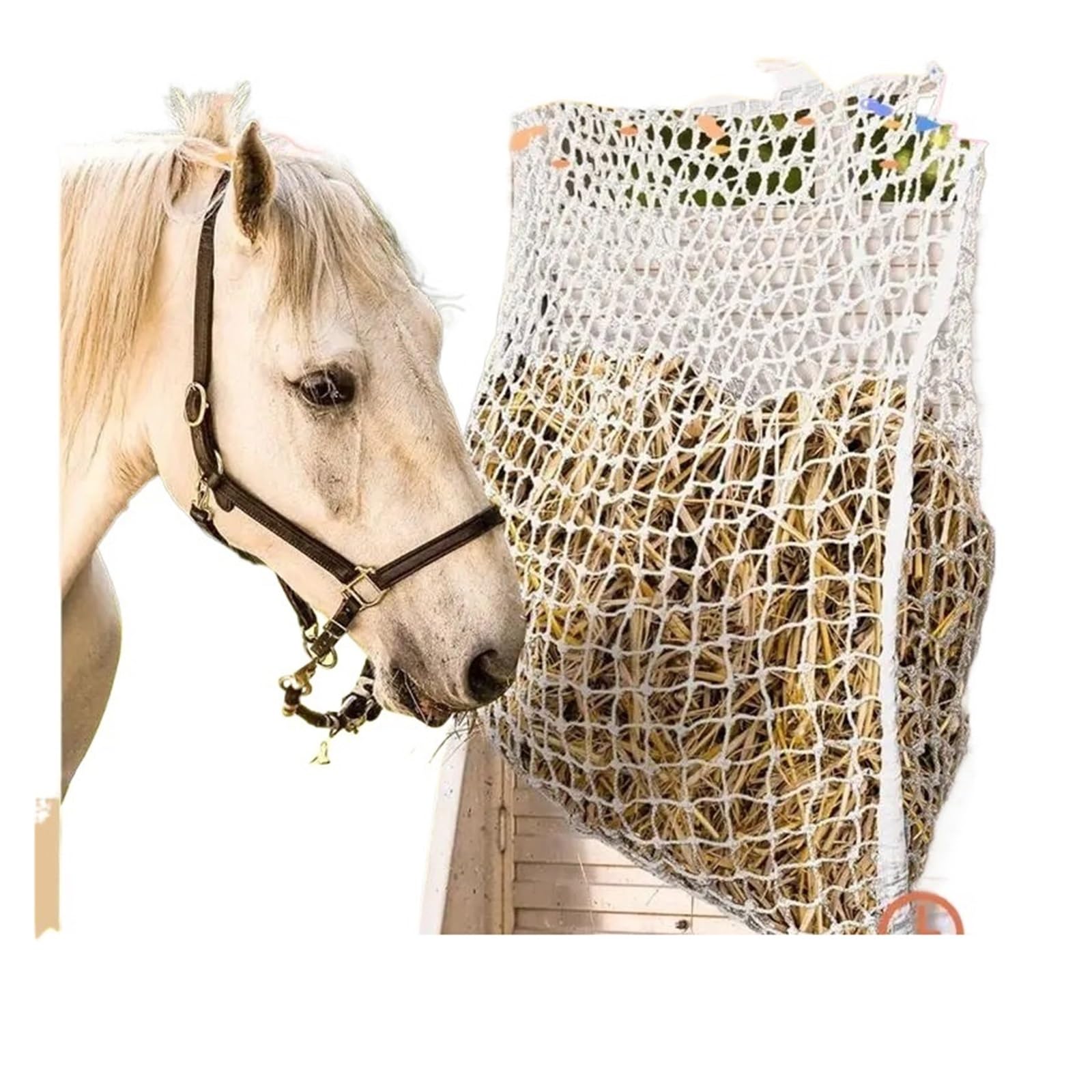 Red para heno con Agujeros pequeños, Bolsa de heno for Caballos y Cabras, Color Blanco, Paquete de 2
