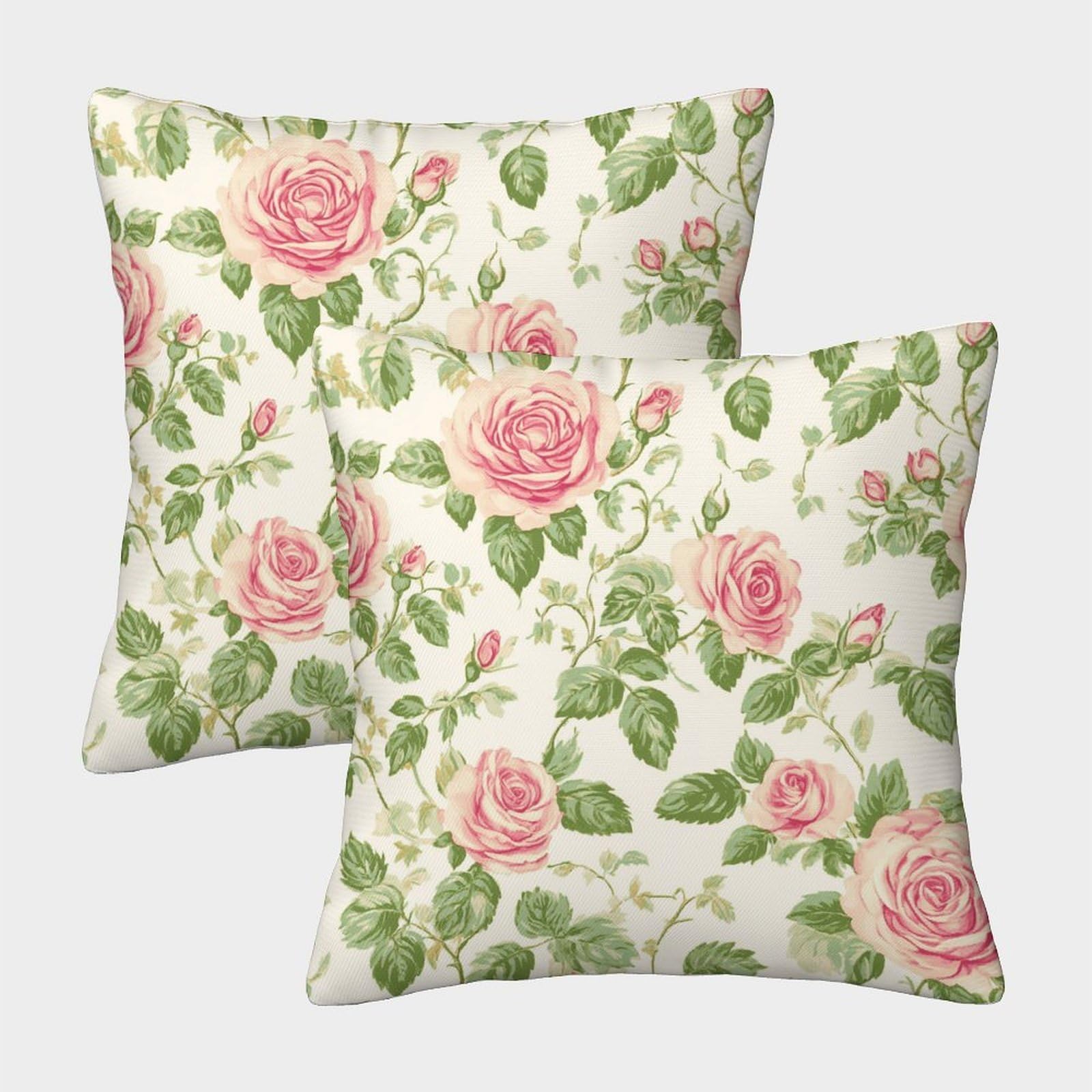 kaiyun 2 Pack Chic Rose Pattern,Green Leaves Pillow Case Home Decoration Sofa Cushion Cover 50x50cm