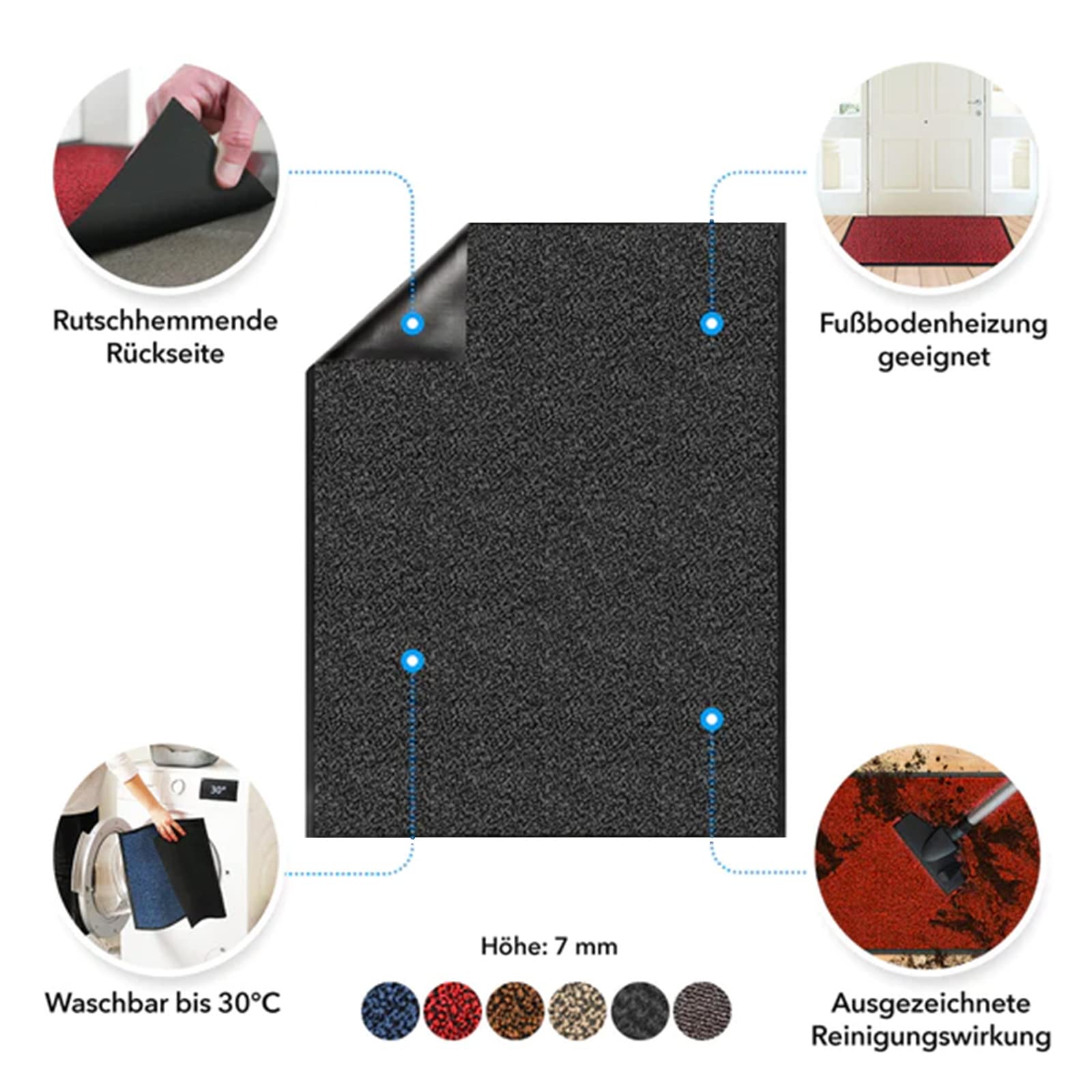 KARAT Zerbino Sky con pelo mélange per ingresso (120 x 150 cm, rosso)