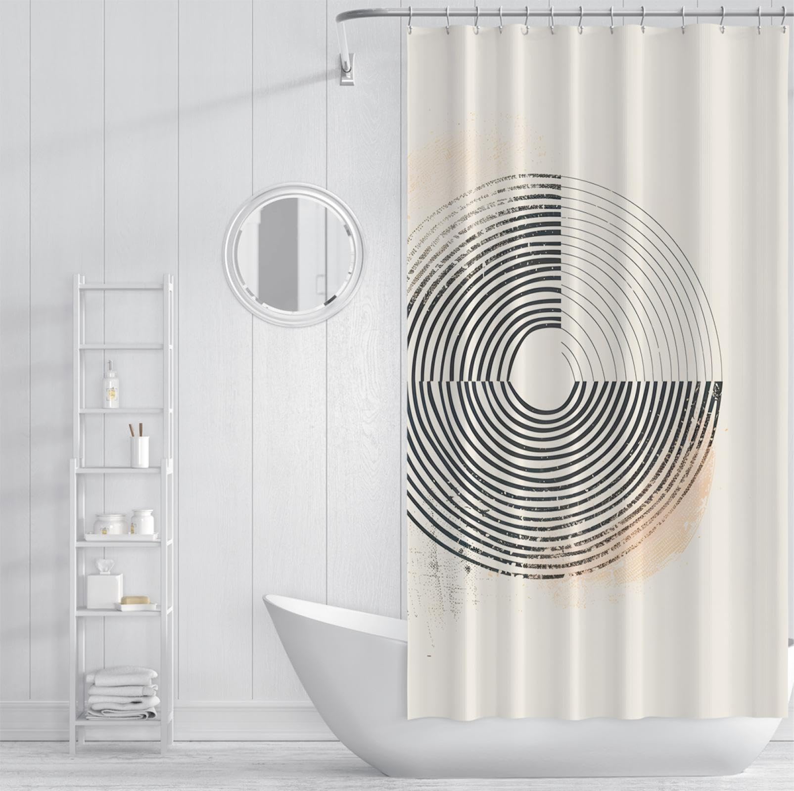 Moderne einfache Badezimmer-Duschvorhänge Konzentrische Kreise Duschvorhang-Set Maschinenwaschbare, schnell trocknende Badevorhänge mit Haken B220xL180 cm
