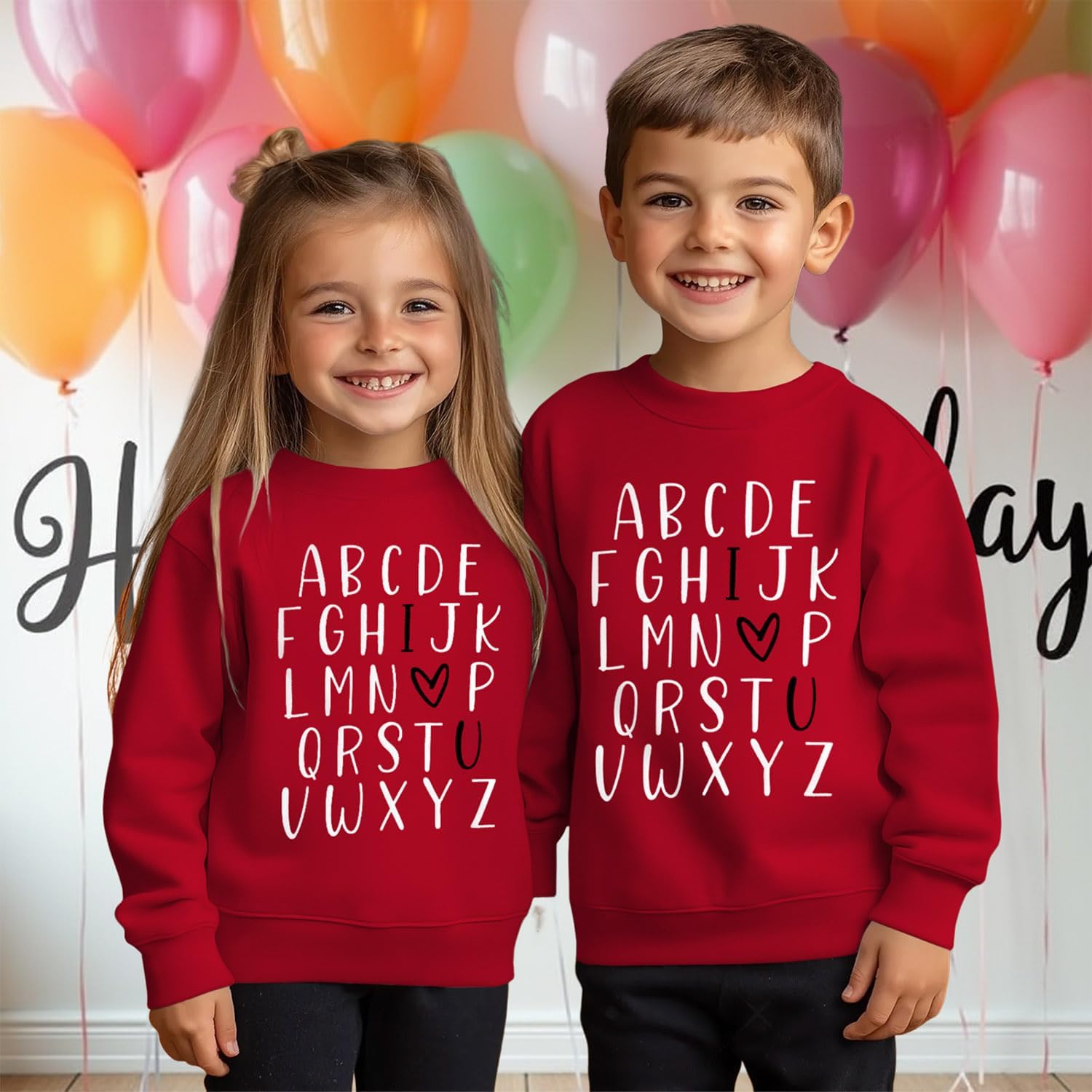 Toddler Baby Girls Valentines Sweatshirt ABC I Love U Heart Print Sweatshirt Crewneck Long Sleeve Pullover Tops - Image 2