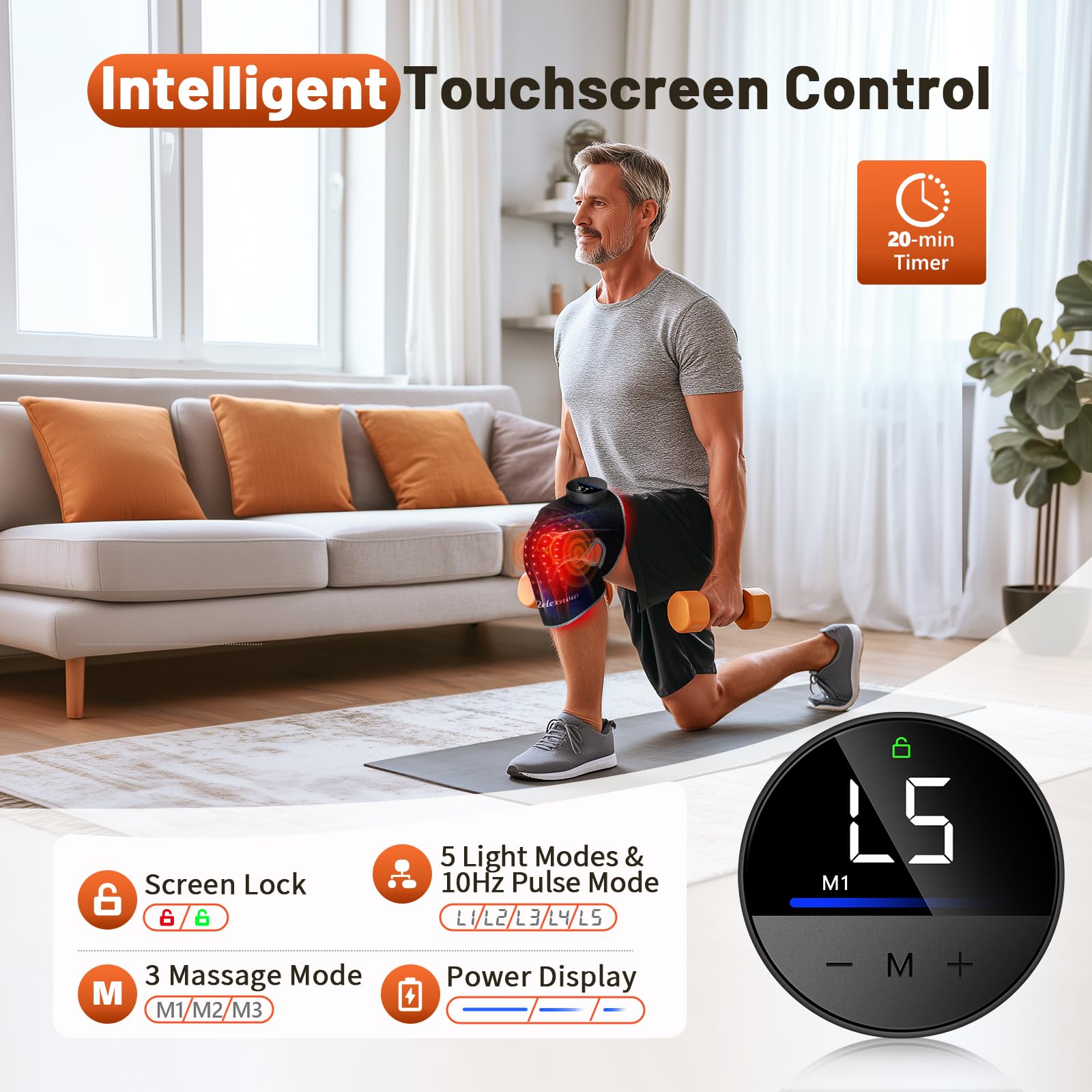 RELEXNOW Terapia de luz roja para rodilla, masajeador de rodilla con 5 calor y 3 vibraciones, 660 nm 850 nm infrarrojo cercano, rodillera térmica inalámbrica para articulación de rodilla