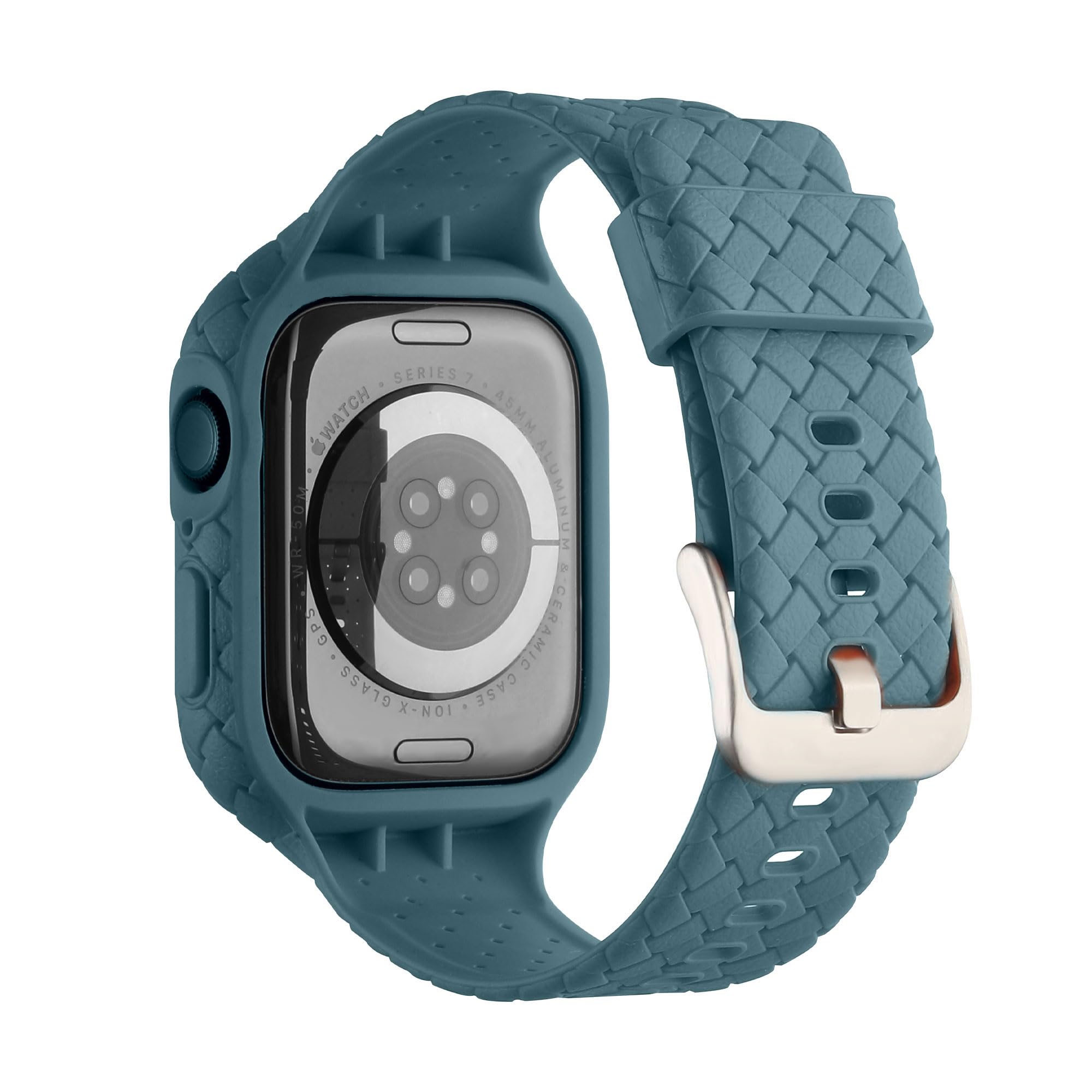 YOUULAR Braided Integrated Smart Watch Case with Strap 41MM for Apple Watch Series 7/8/9/9 Aluminum/7 Aluminum/8 Aluminum, Replacement Mesh Woven Case & Straps Band, Light Blue