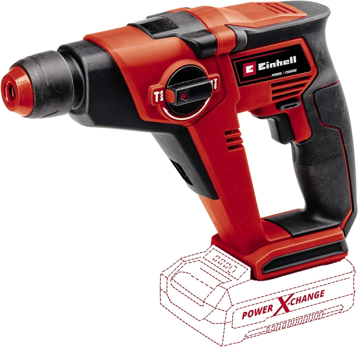 Einhell Martillo perforador con batería TE-HD 18/12 Li - Solo Power X-Change (iones de litio, 18 V, al adaptador de brocas en el envío, 1.3 Joule, SDS +,12 mm en hormigón), con bateria 4 Ah y cargador