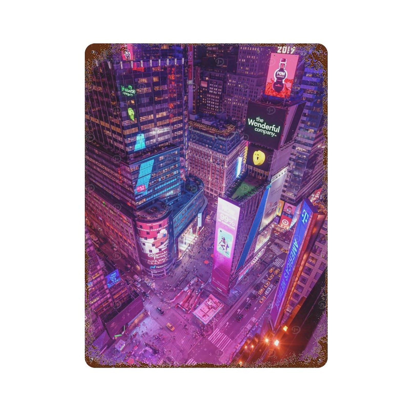 Rust Effect New York Weathered Tin Sign 15.7"x11.8", Classic Wall Plaque for Living Room, Hallway And Home Decor