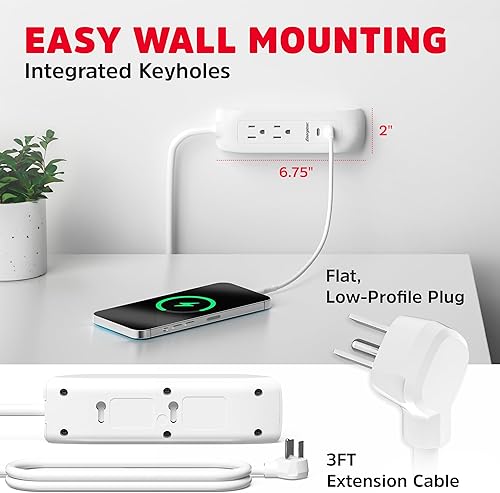 Miniatura 7 de Energizer 2 paquetes de 4 dispositivos de 3 pies de carga rápida con conexión a tierra, extensor de pared de enchufe múltiple (2) tomas de corriente