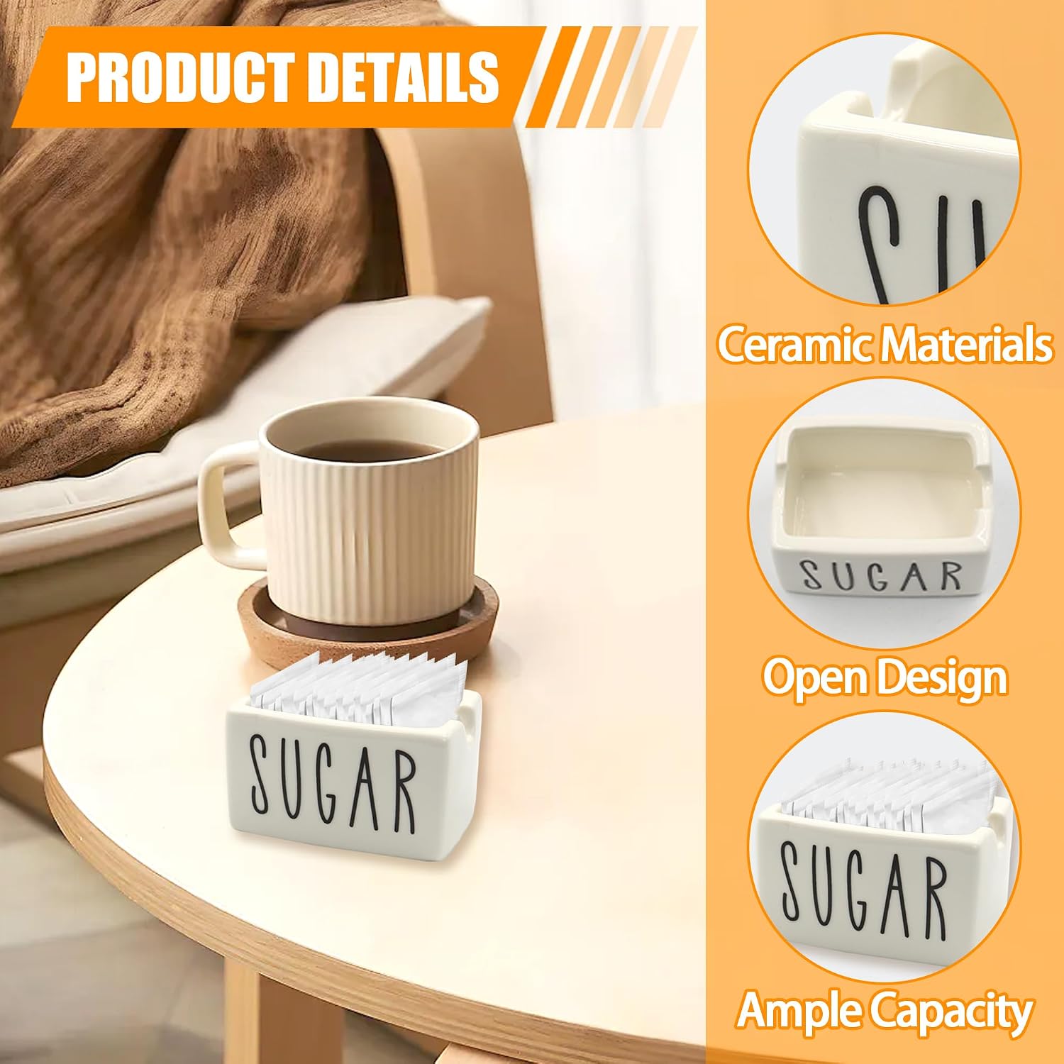 2 Pcs Sugar Packet Holder for Coffee Bar,S Ceramic Sugar Caddy