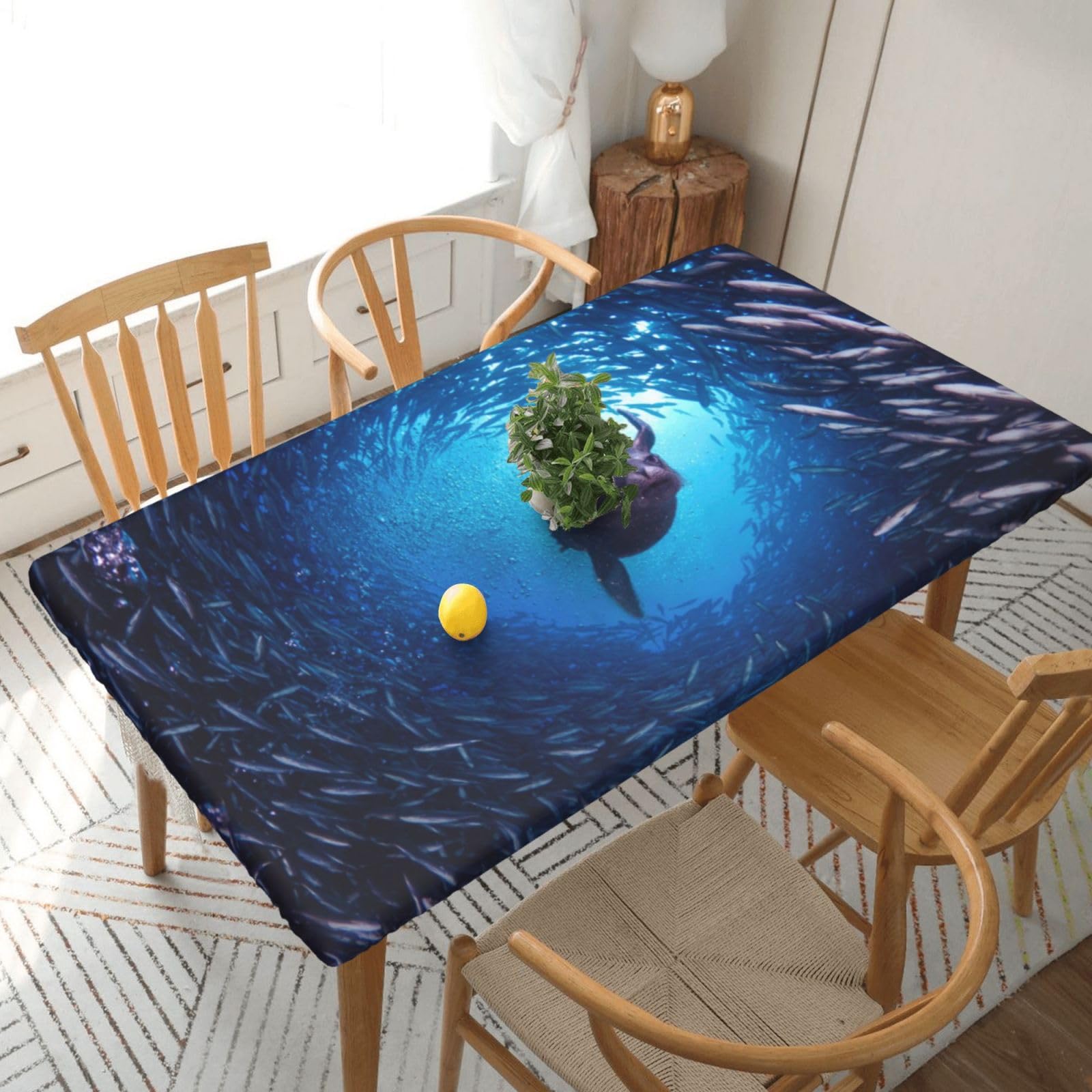 BNVSADC Underwater sea lion Printed 5FT Tablecloth Polyester Kitchen Water Resistant Table Cloth Dining Table Decoration Table Covers, 152x76 CM