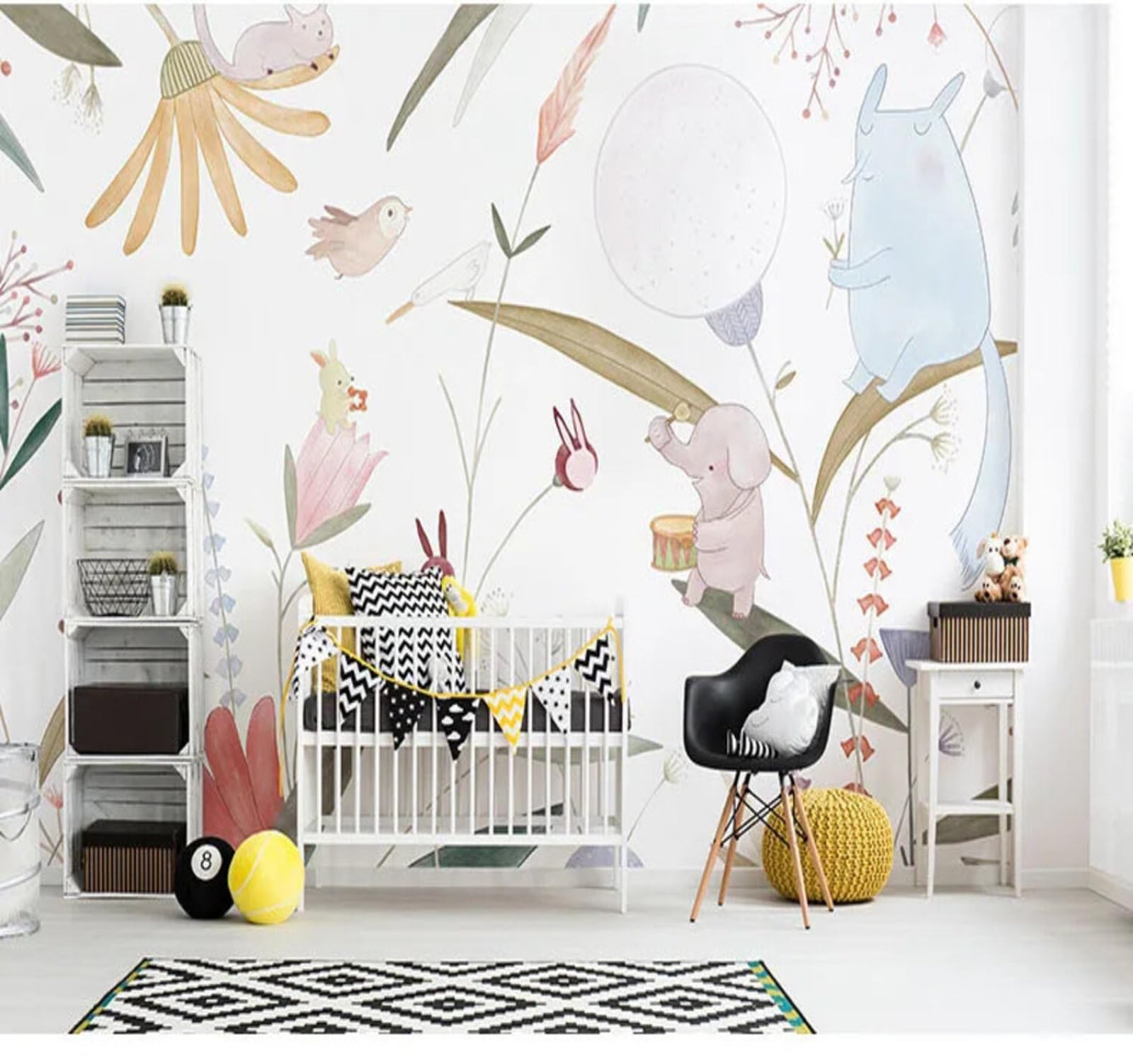 Tzxztt Cartoon Minimalist Hand Drawn Forest Animals Modern 3D Wallpaper Premium Textured Silk Neutral Tones Material Ideal for Living Room Bedroom-200cm×140cm