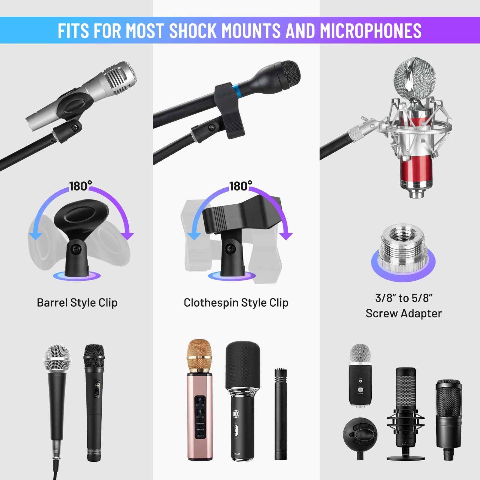 CAHAYA Microphone Stand Desk Adjustable: Boom Arm Mic Stand Desktop with 2 Mic Clips Reinforced Metal Base Table Mic Mount with 3/8" to 5/8" Screw Adapter for Singing Performance Wedding Stage Black - Image 3