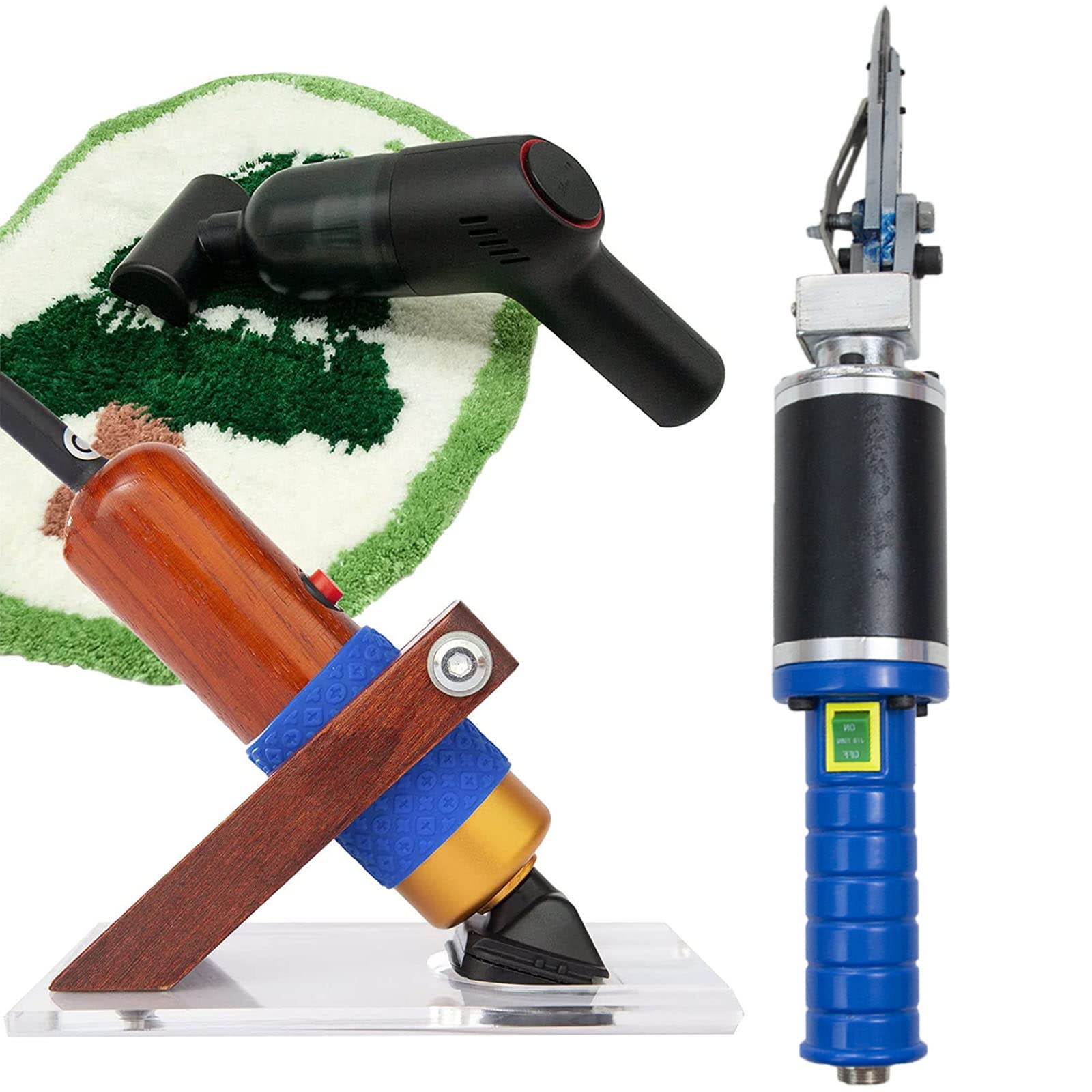 Tondeuse à Moquette 200 W Tondeuse à Touffeter Tondeuse à DéCouper Avec Guide De Cisaillement/Aspirateur, Ciseaux à DéCouper éLectrique Pour Tapis Fait Main Propre/Tufting,Blue