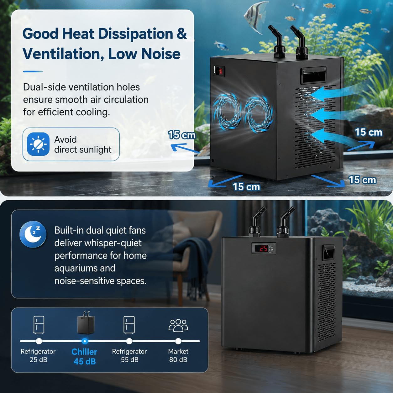 Refroidisseur d'eau D'aquarium 60L/160L/300L Groupe Froid Aquarium | Refroidisseur pour l'hydroponie Corail Méduses Crevettes