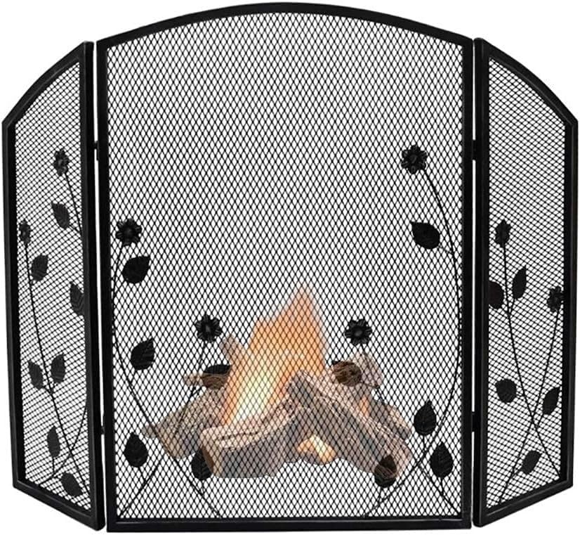 Pantalla ignífuga de hierro forjado macizo con puerta protectora para chimenea Nero