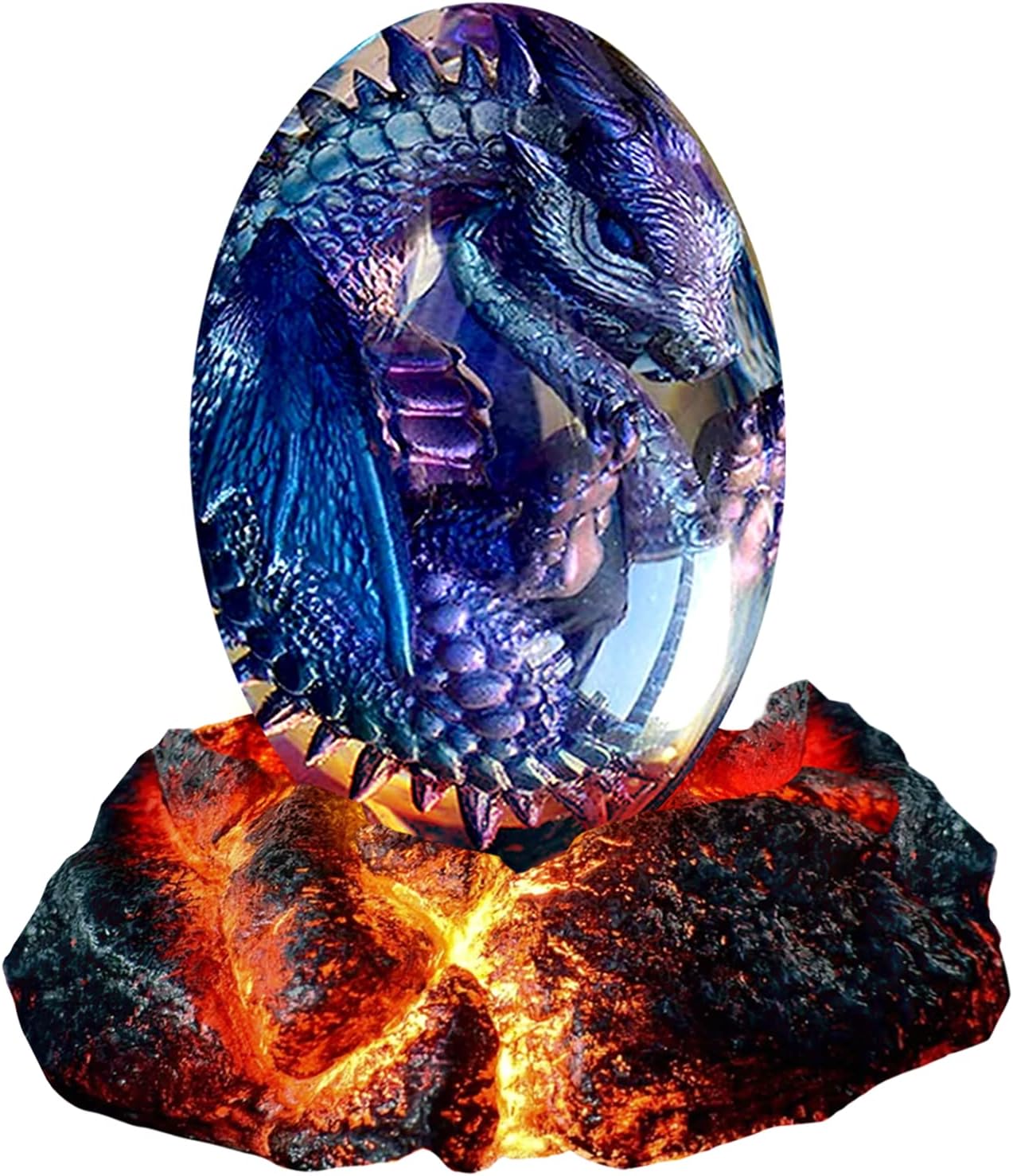 ACOCOFE Dragons Egg, Lava Dragon Egg with Luminous Base, Handmade Sculpture Dragon Eggs Resin Ornaments, Gift for The Holidays, Christmas, Birthdays, Graduation, Back to School (Purple with Base)