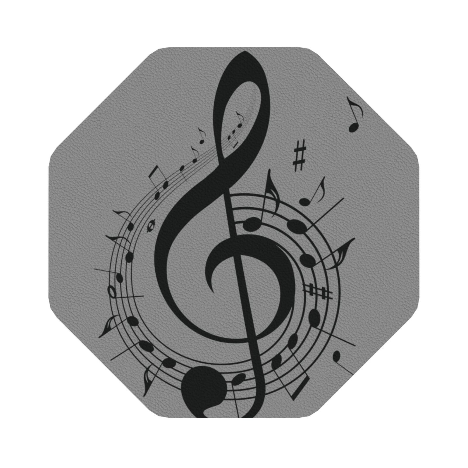 Music Symbol PU Leather Coasters Set of 6 Octagon Drink Coasters