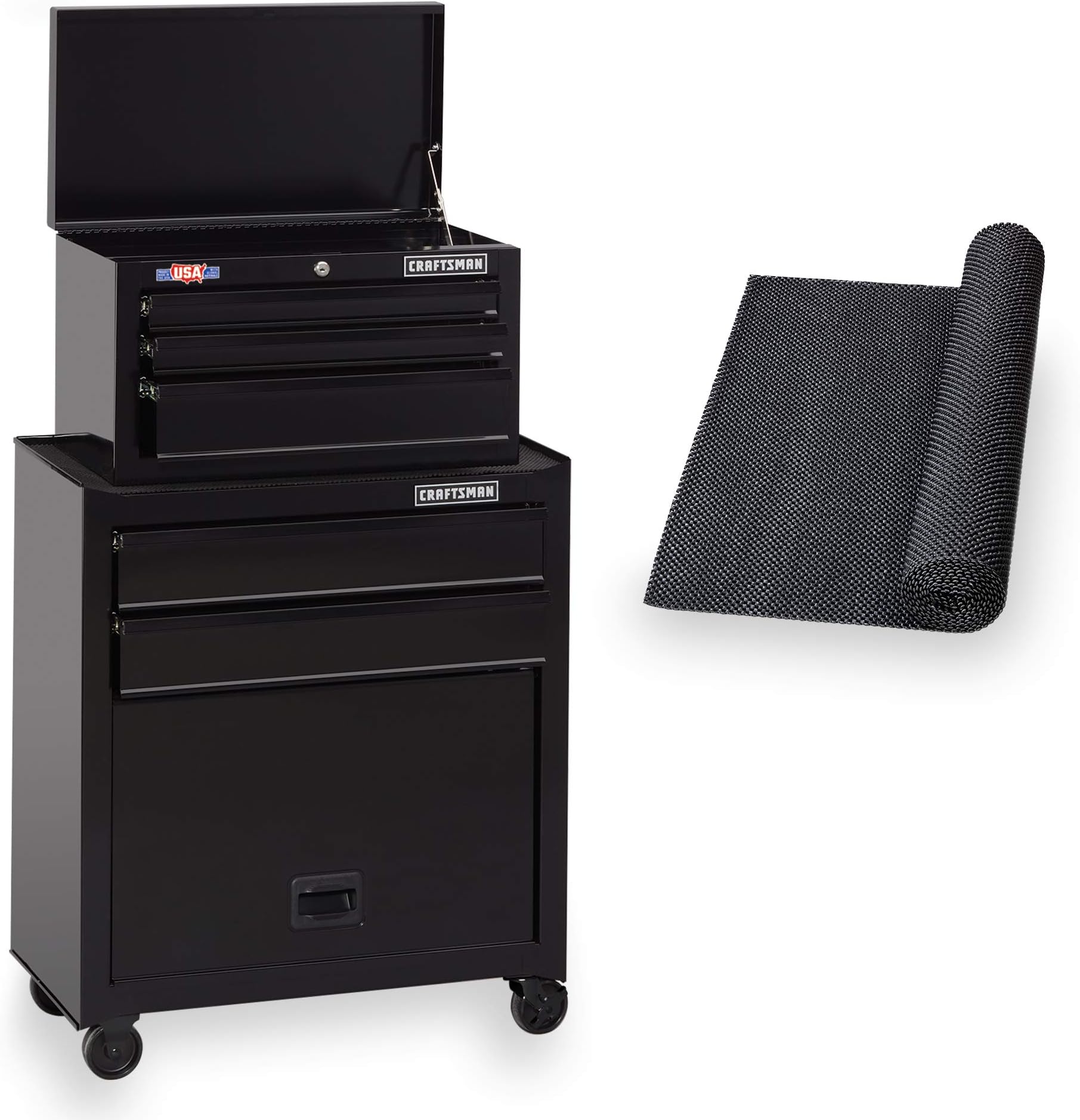 Tool Chest Combo with Drawer Liner Roll, 26-Inch, Rolling, 5 Drawer, Black (CMST82763BK)
