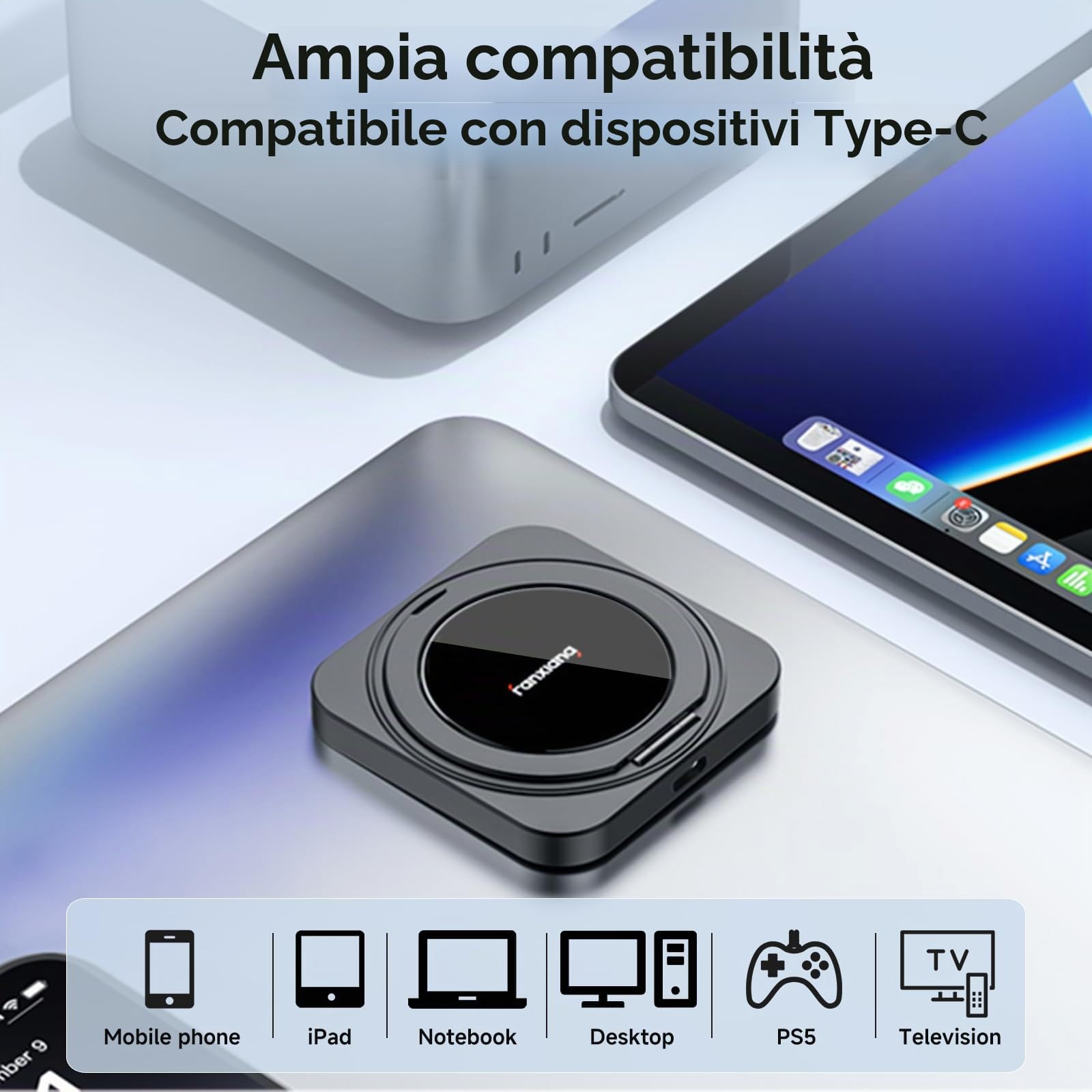 fanxiang 1TB SSD Esterna ad Alta Velocità fino a 2000 MB/s, USB-C 3.2 Gen 2×2, SSD Portatile Magnetico con Supporto Rotante Completo, per Desktop, Tablet, PC e Windows PS2006