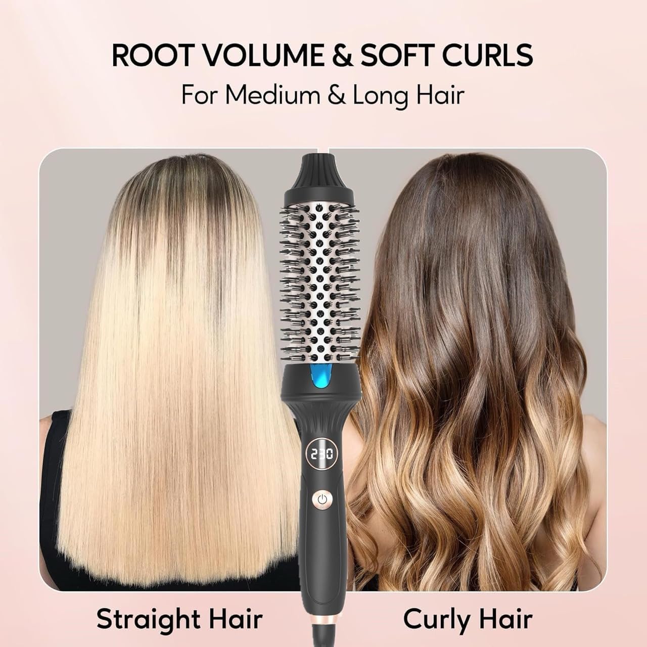 Heated Round Brush Hair Styler, 1.5 Inch Ceramic Volumizing Blowout Brush with Ionic Technology, 3 Temperature Settings, Auto Shut-Off, Anti-Scald Design, Black