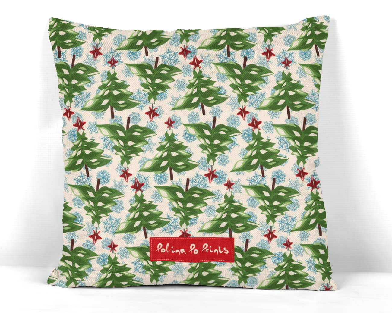 Polina Po Prints. Christmas tree ornament. Handmade Cushion Covers 18 x18 in. Boho Decor for Living Room.