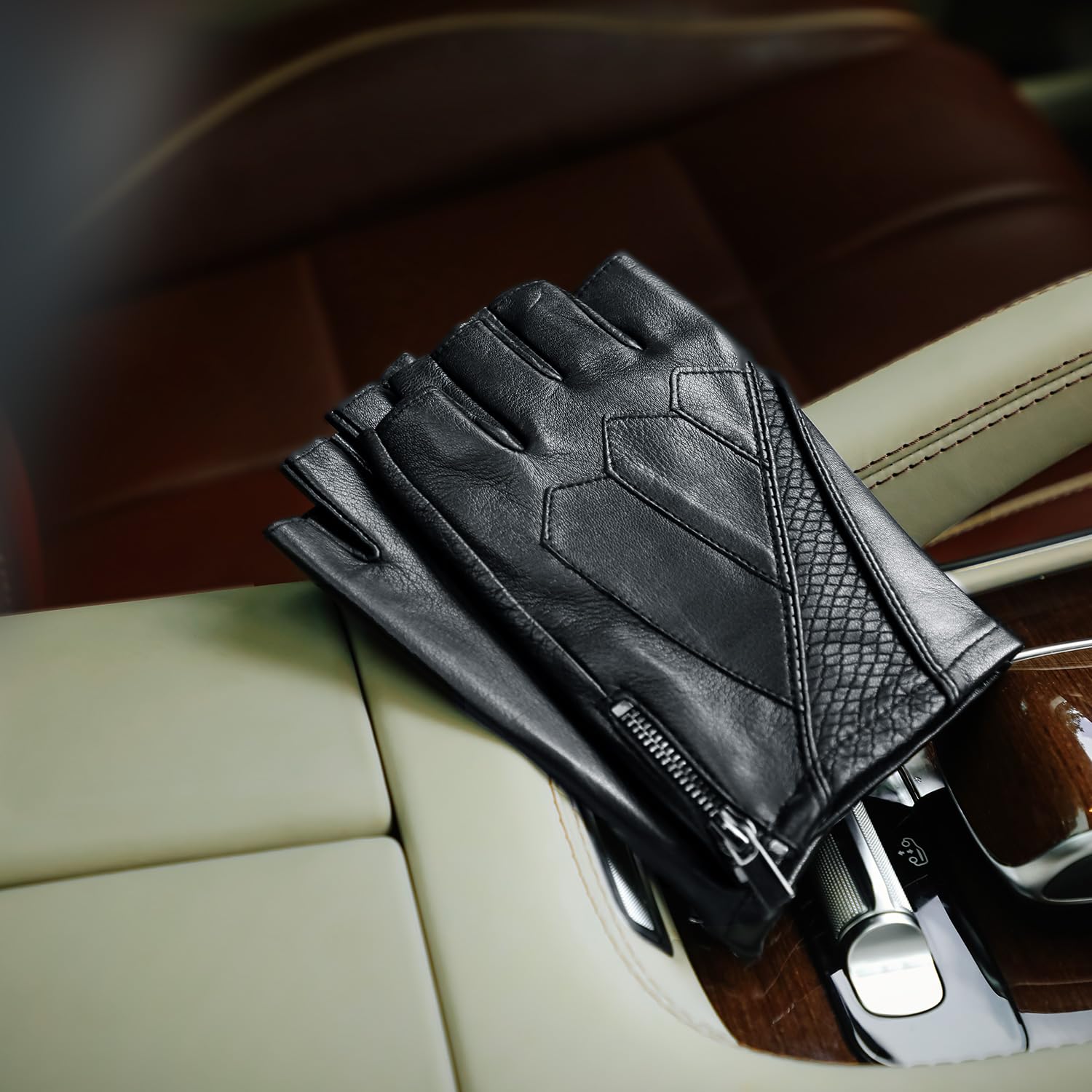 GSG SINCE 1998 Gants cuir homme sans doigts de conduite | Cuir de mouton non doublé et respirant, fermeture zippée en métal : gants sans doigts homme, moto et vélo